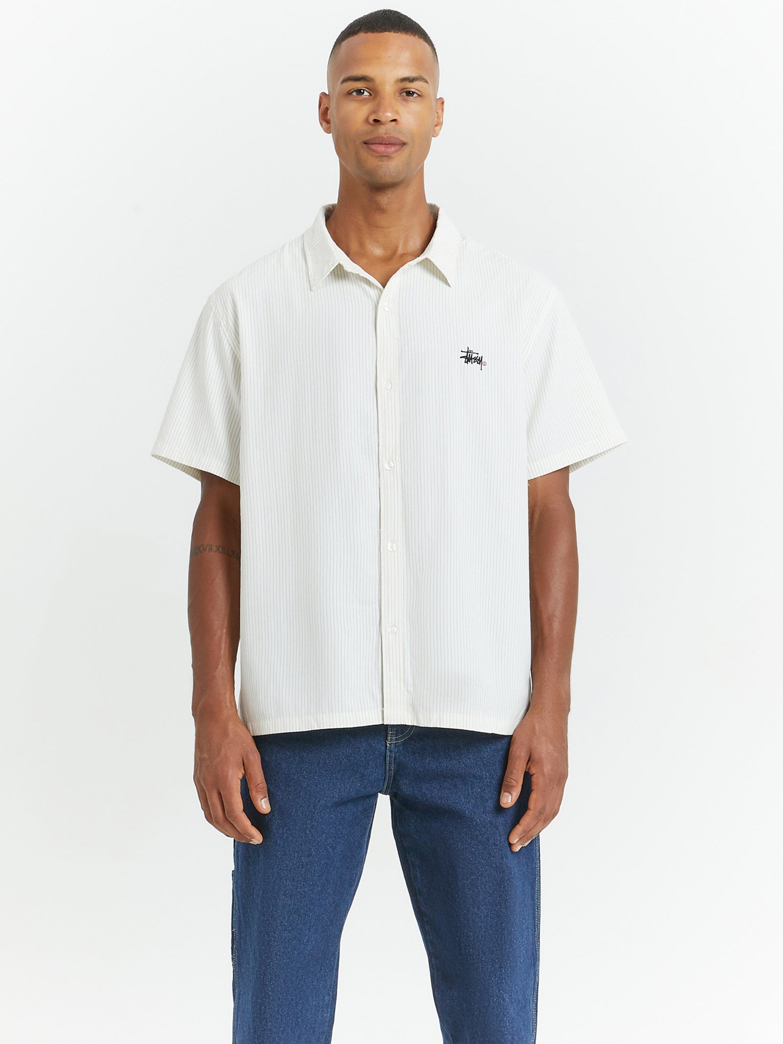 Graffiti Oxford Shirt in White & Tan