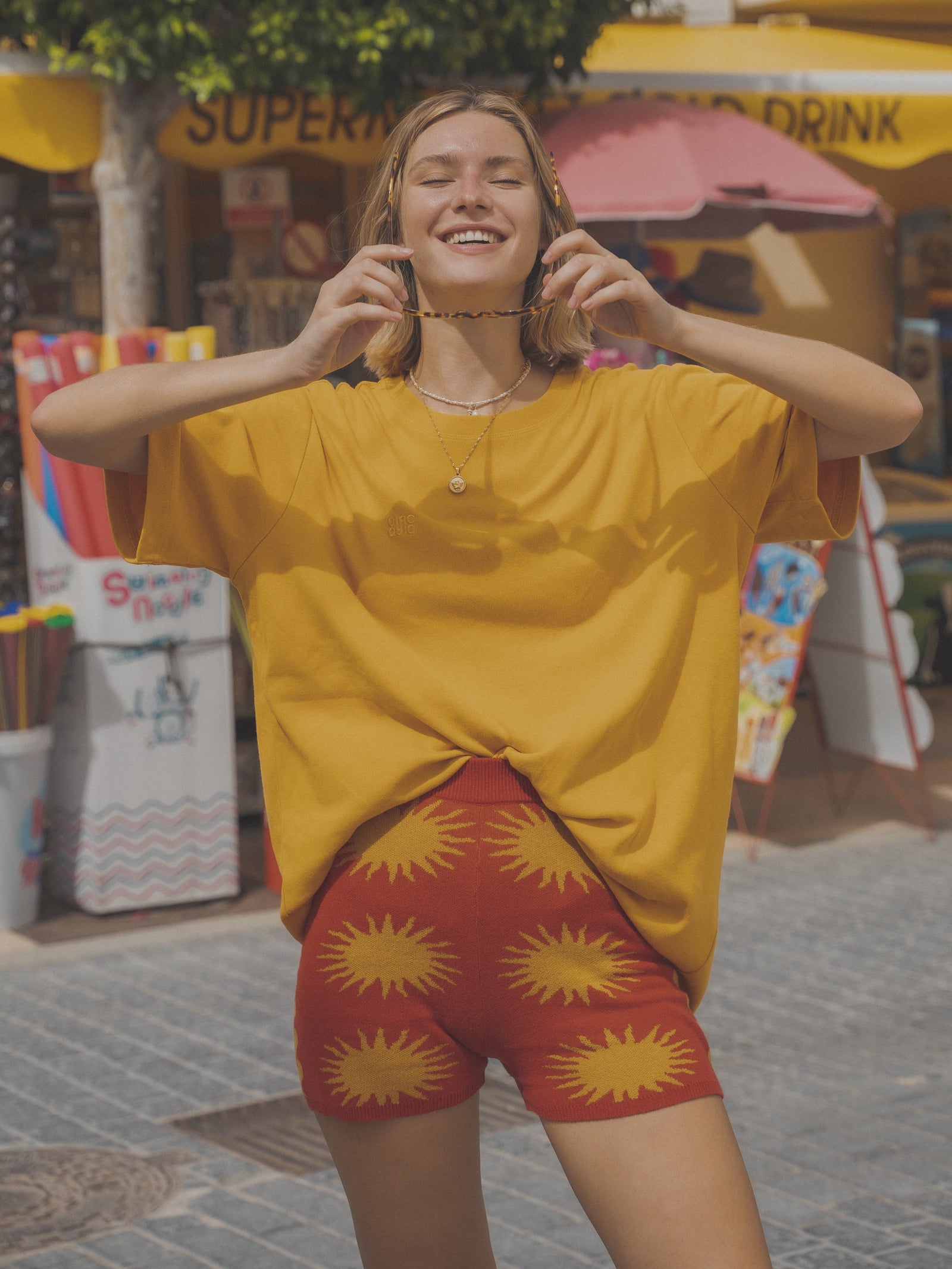 Red Sun Shorts in Red & Yellow