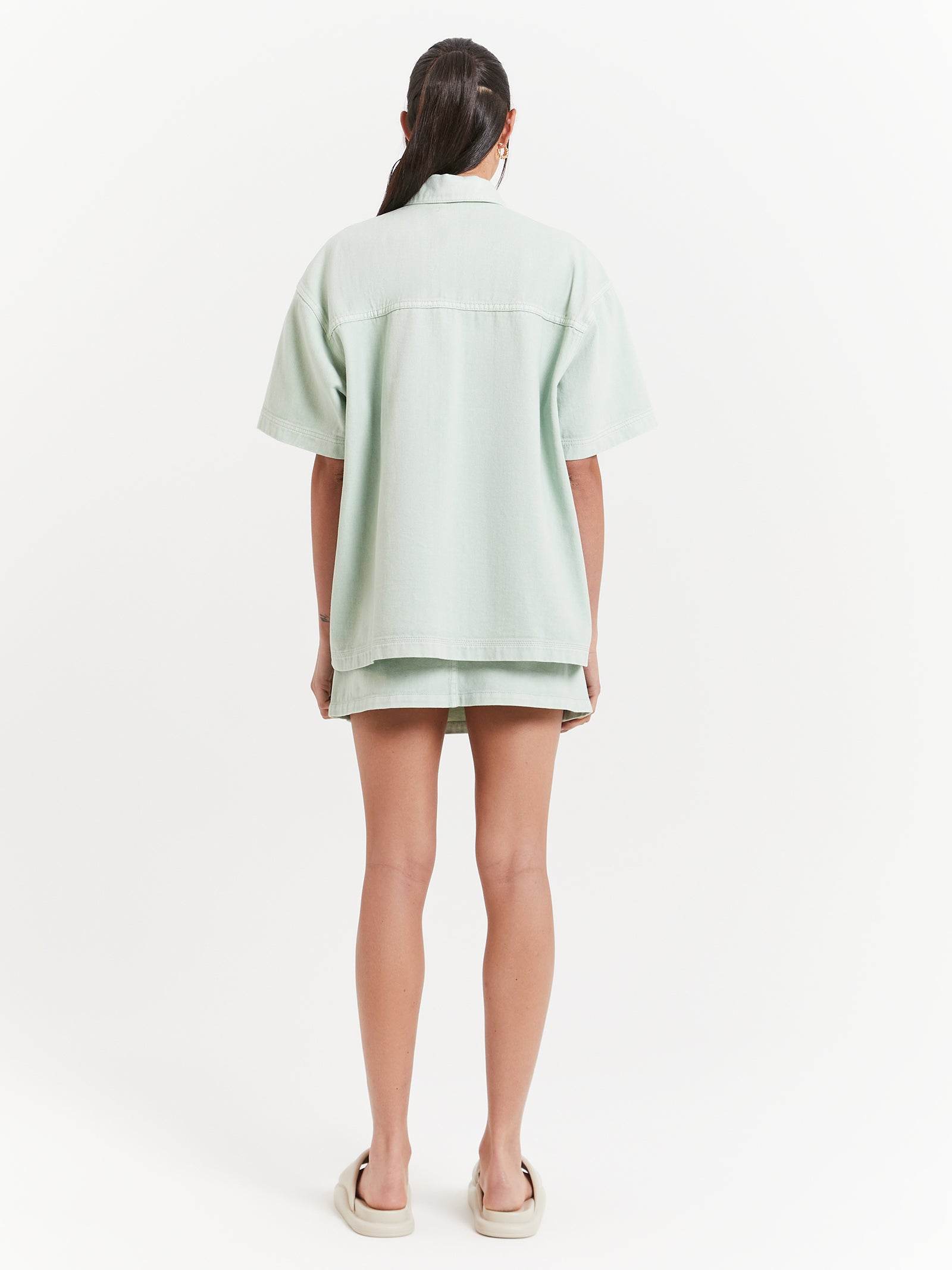 Bonita Short Sleeve Shacket in Eucalyptus Green