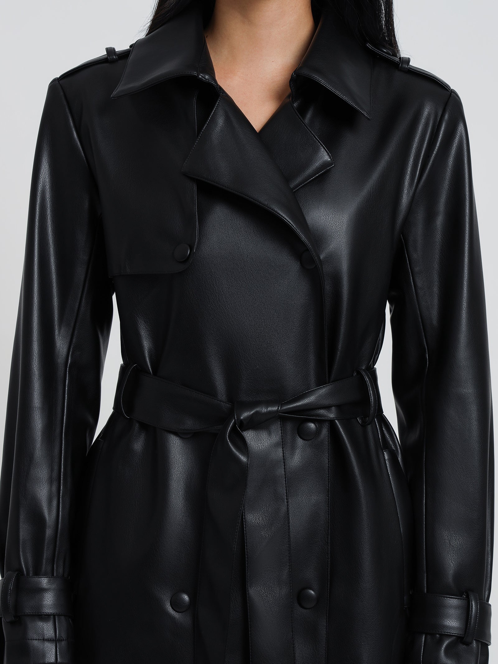 Hye Faux Leather Trench in Black