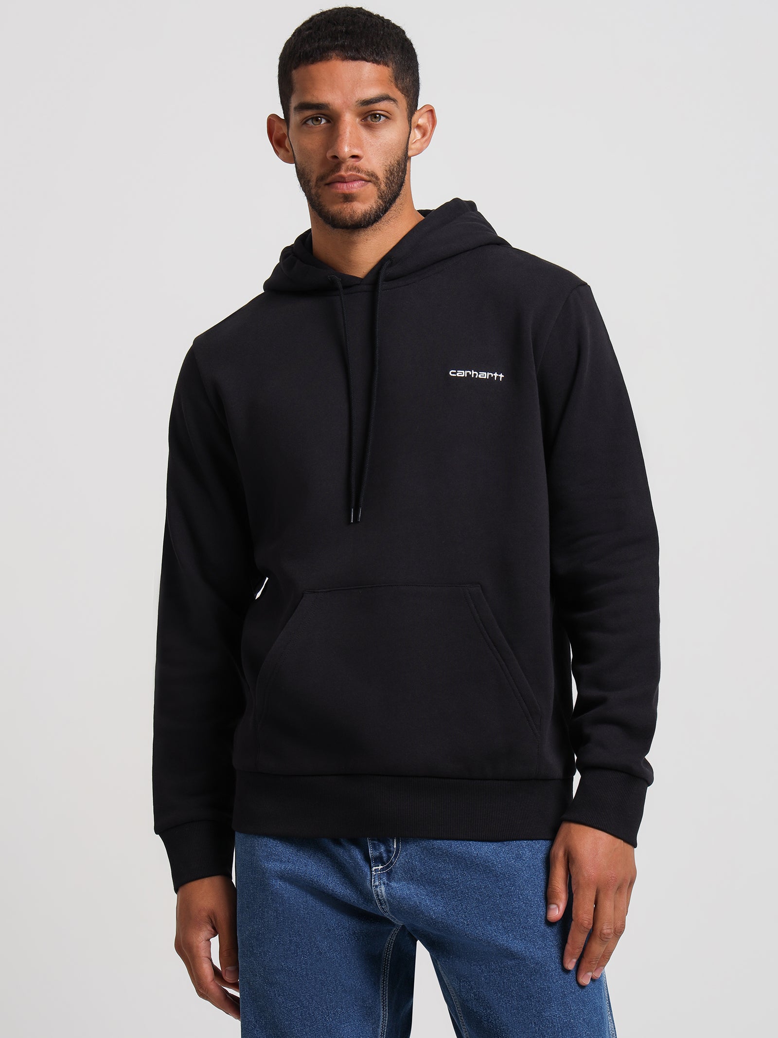 Script Embroidery Hoodie in Black