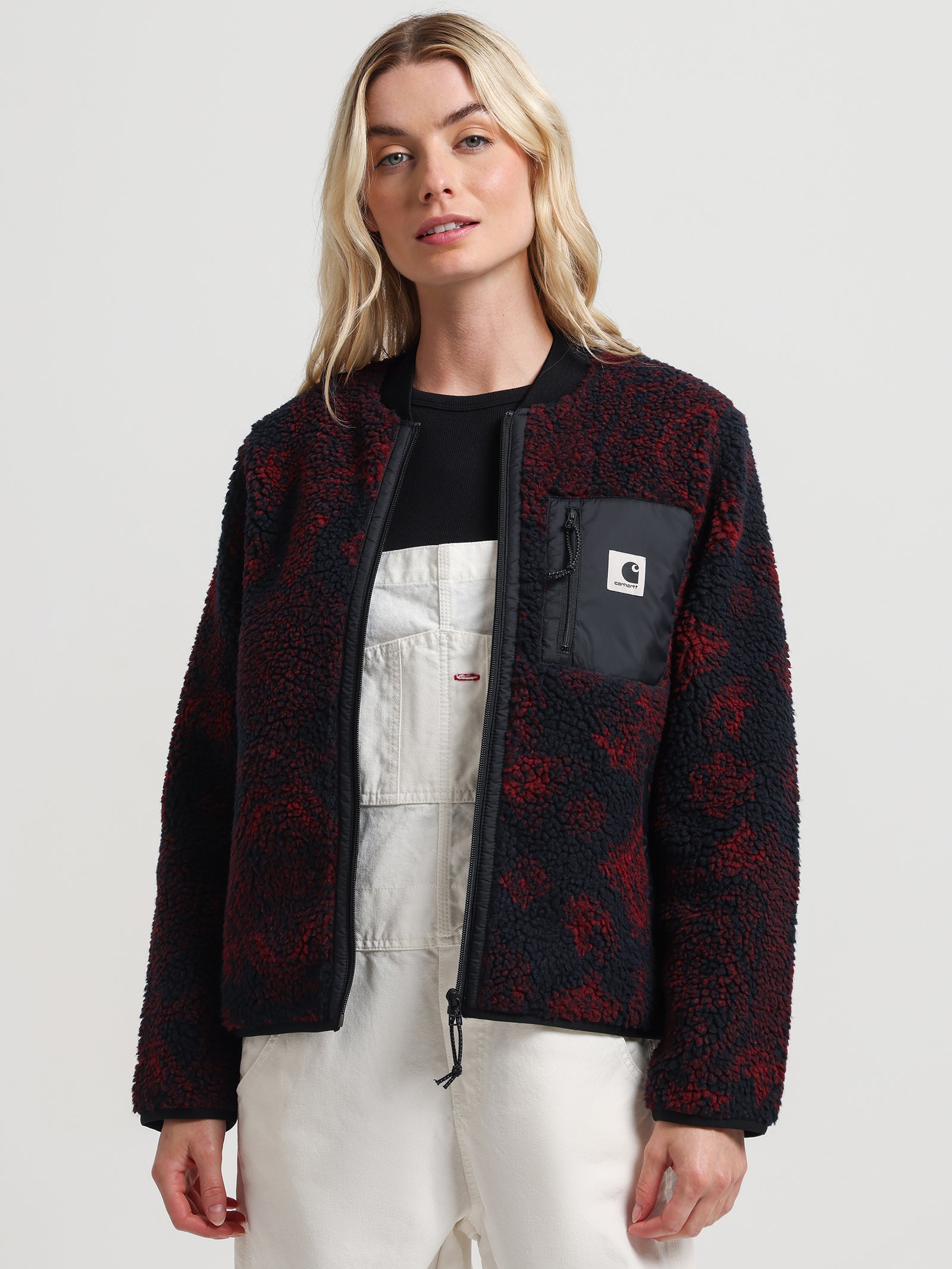 Janet Liner Sherpa Jacket in Black & Red