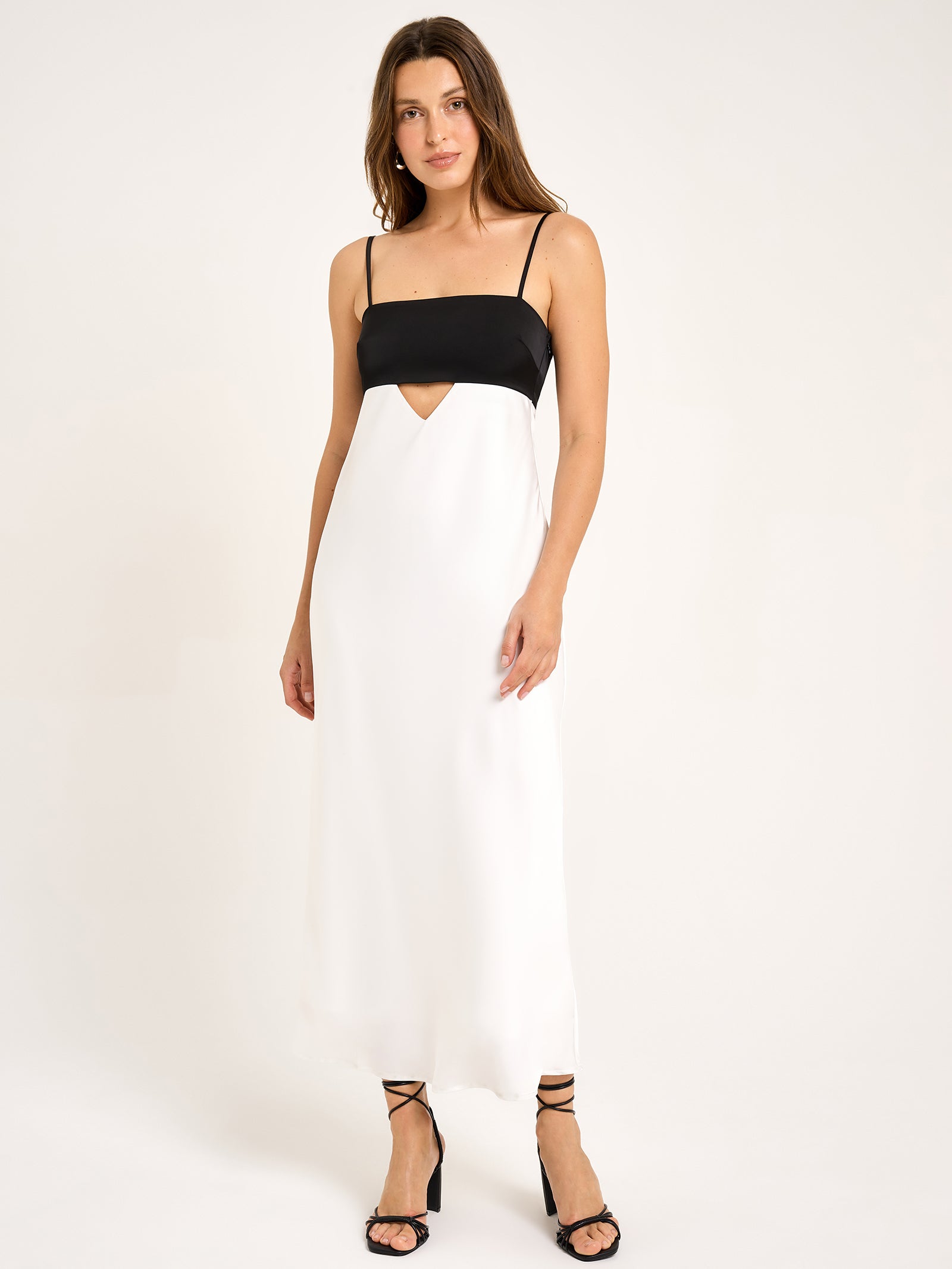 Iris Cut Out Midi Dress in Off White & Black