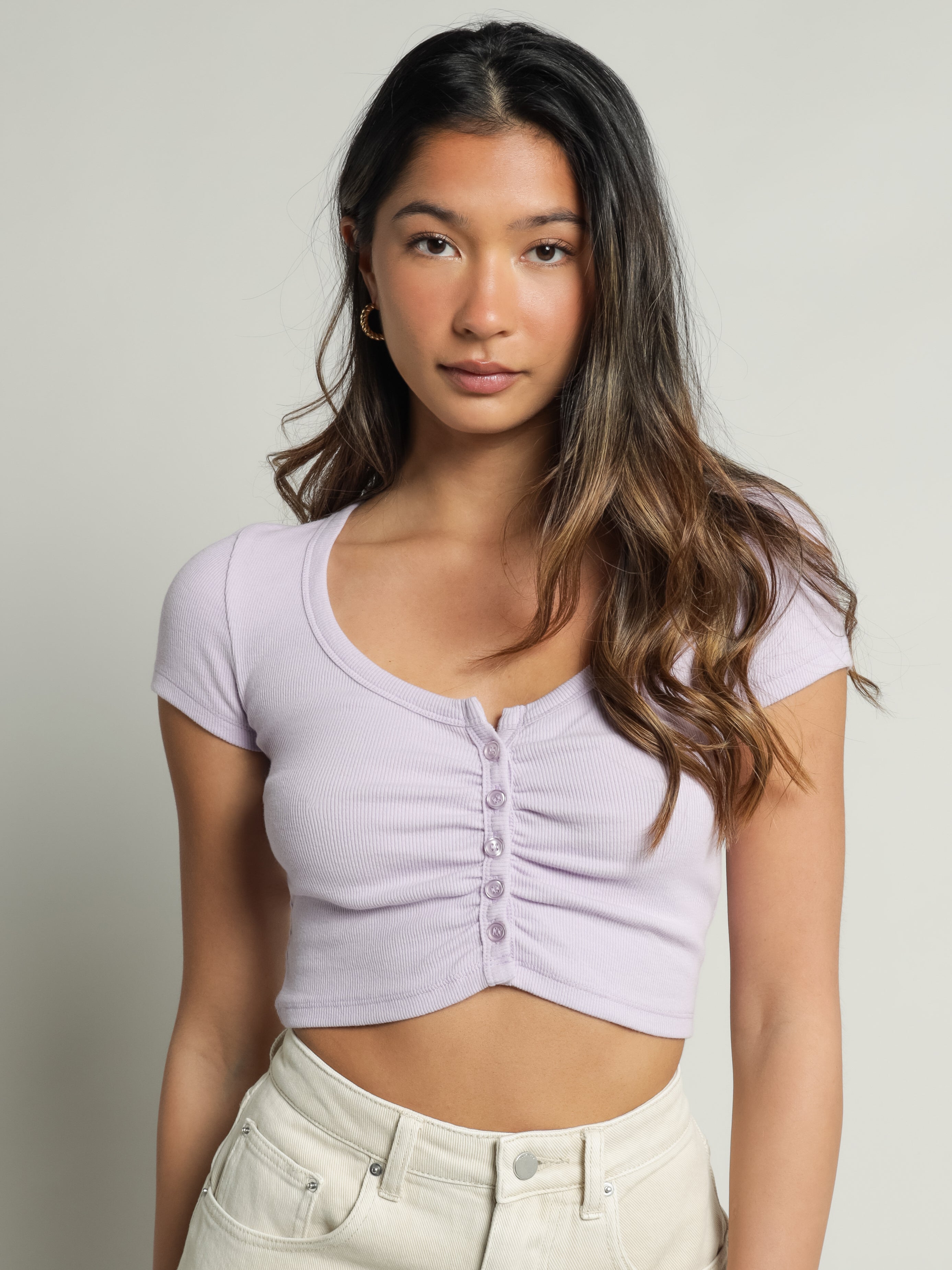 Corinne Rib Cardi in Lilac