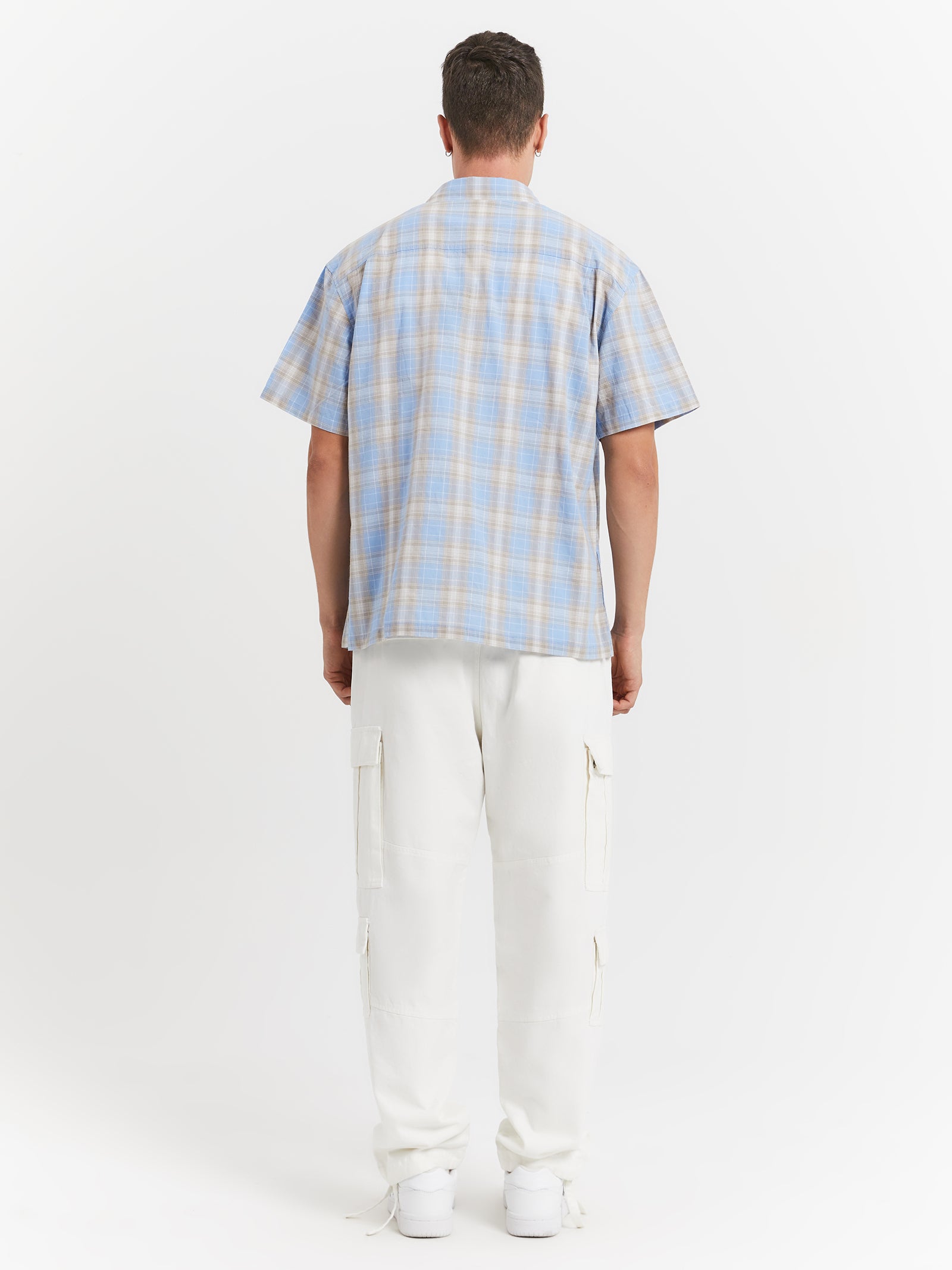 Prion Check Pocket Short Sleeve Shirt in Sky Blue