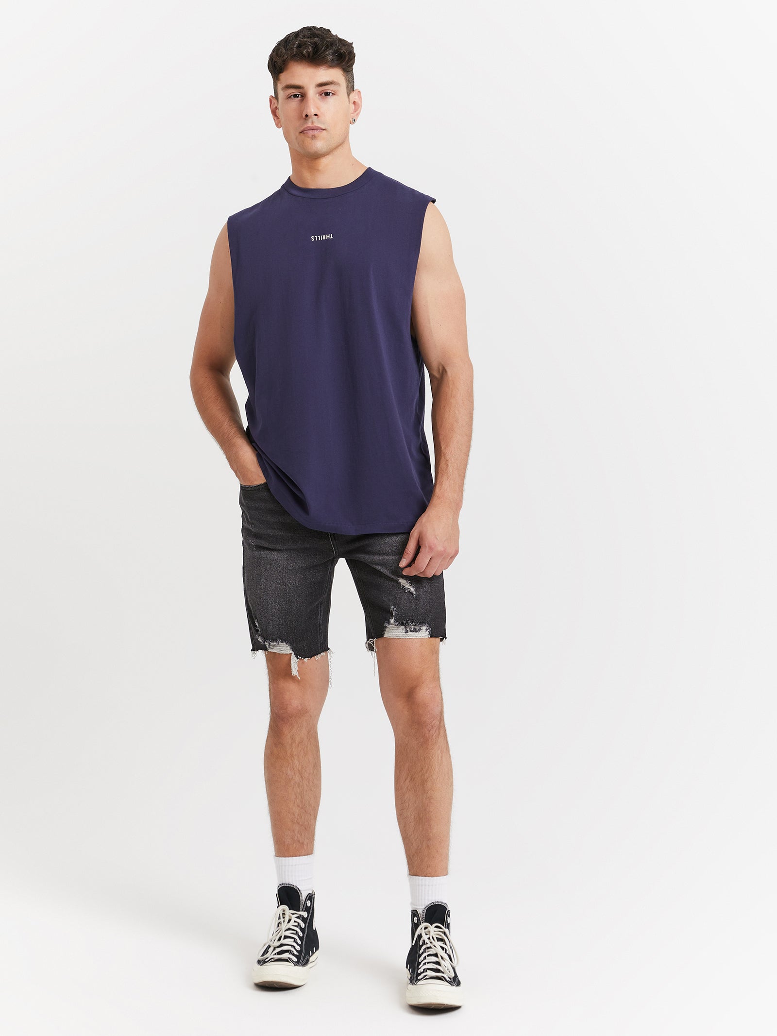 Minimal Thrills Merch Fit Muscle Tank in Navy