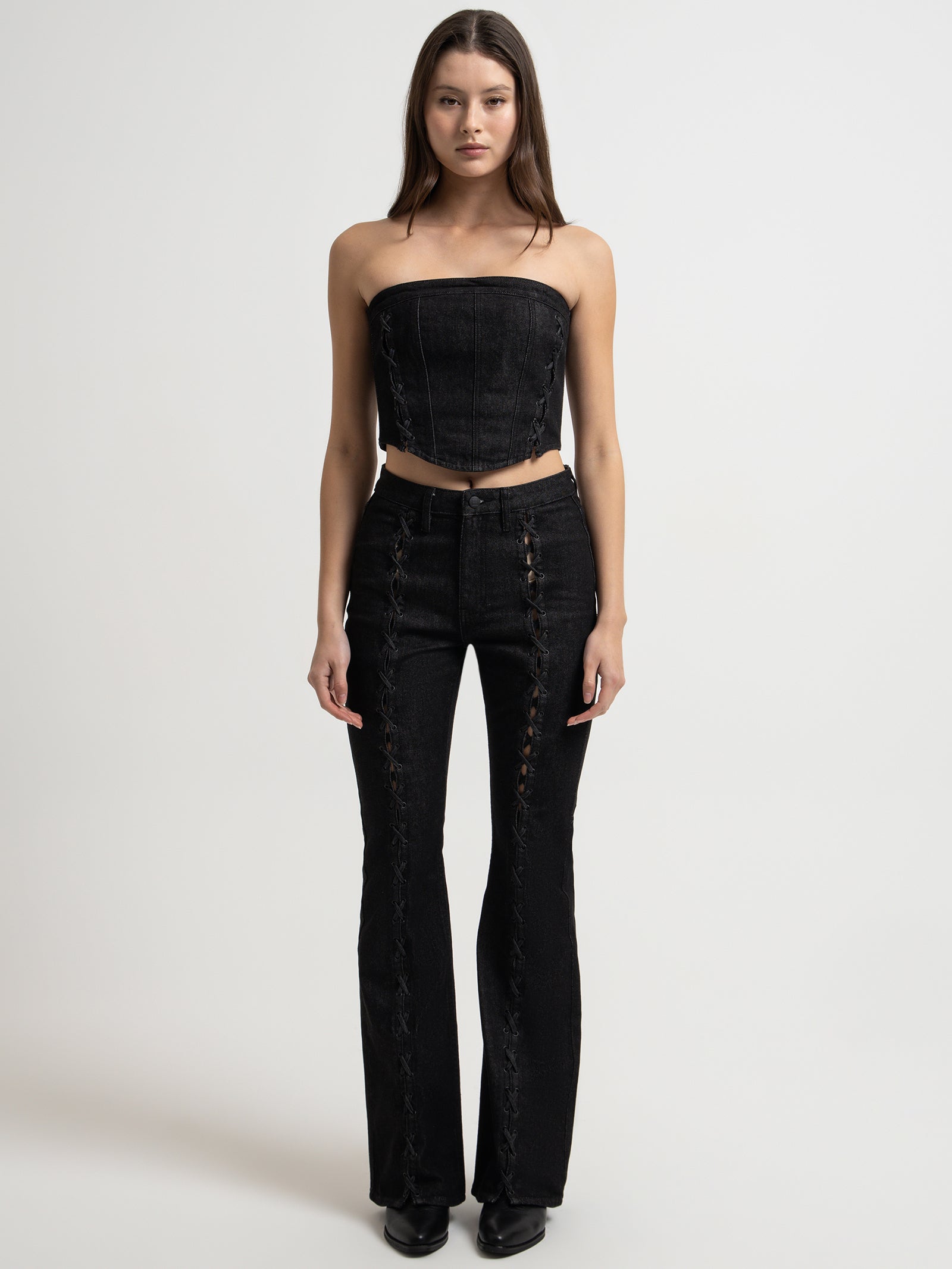 Soho Laced Denim Jeans in Ebony Black