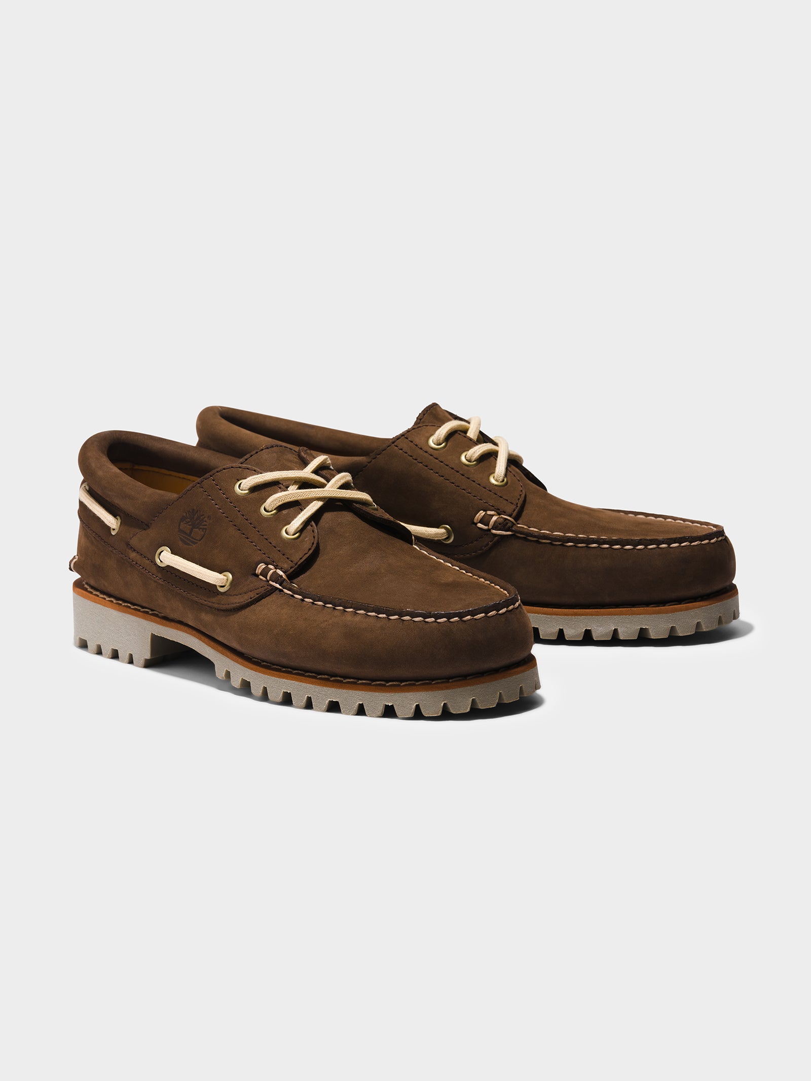 Mens 3 Eye Classic Lug Handsewn Boat Shoes in Dark Brown