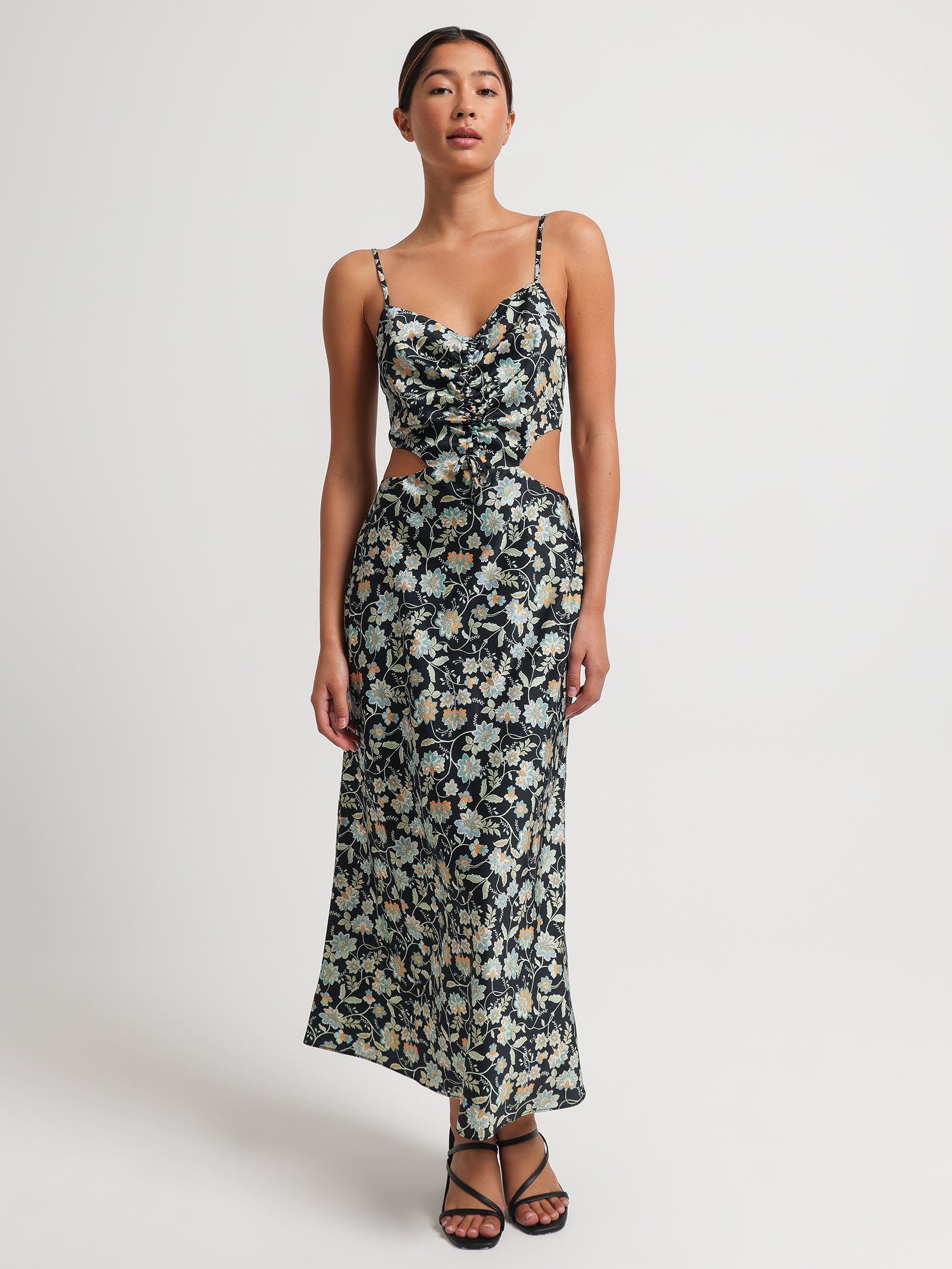 Juliet Ruched Midi Dress in Vineyard Floral