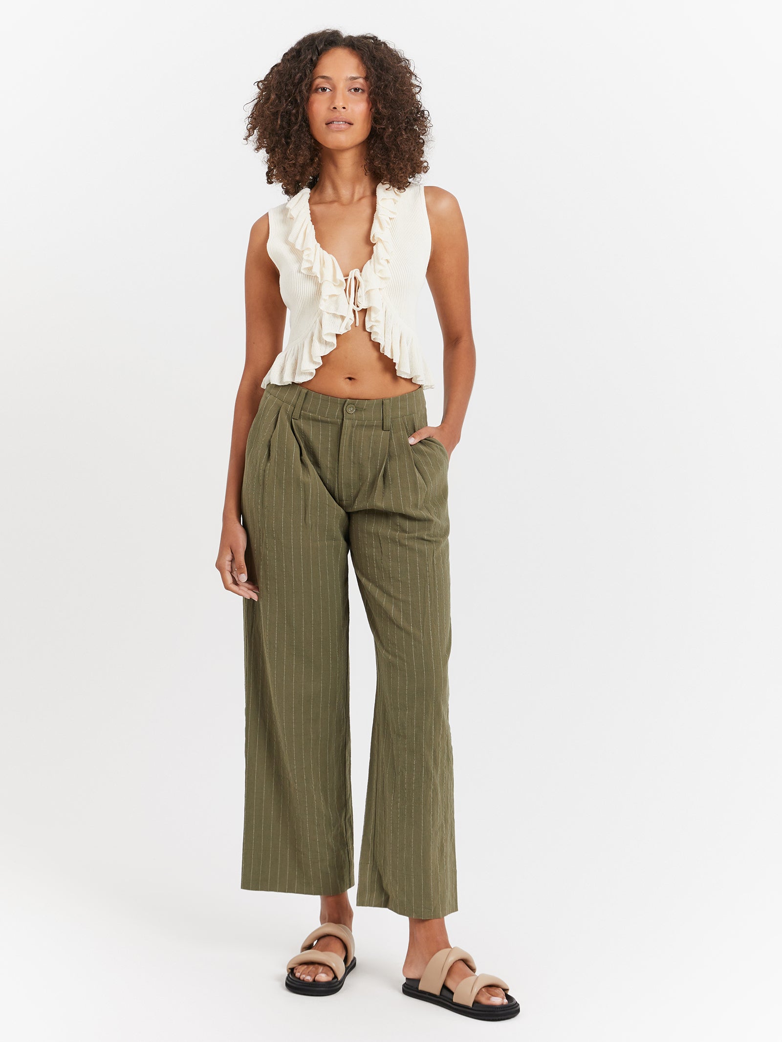 Rio Low Rise Pants in Khaki Stripe