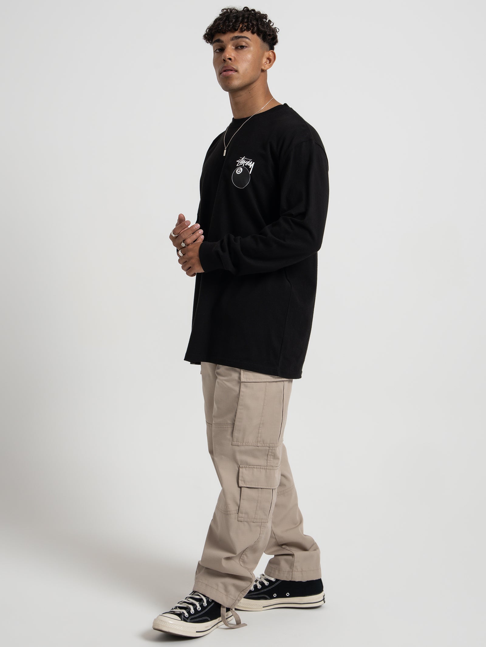 Solid 8 Ball Long Sleeve T-Shirt in Black