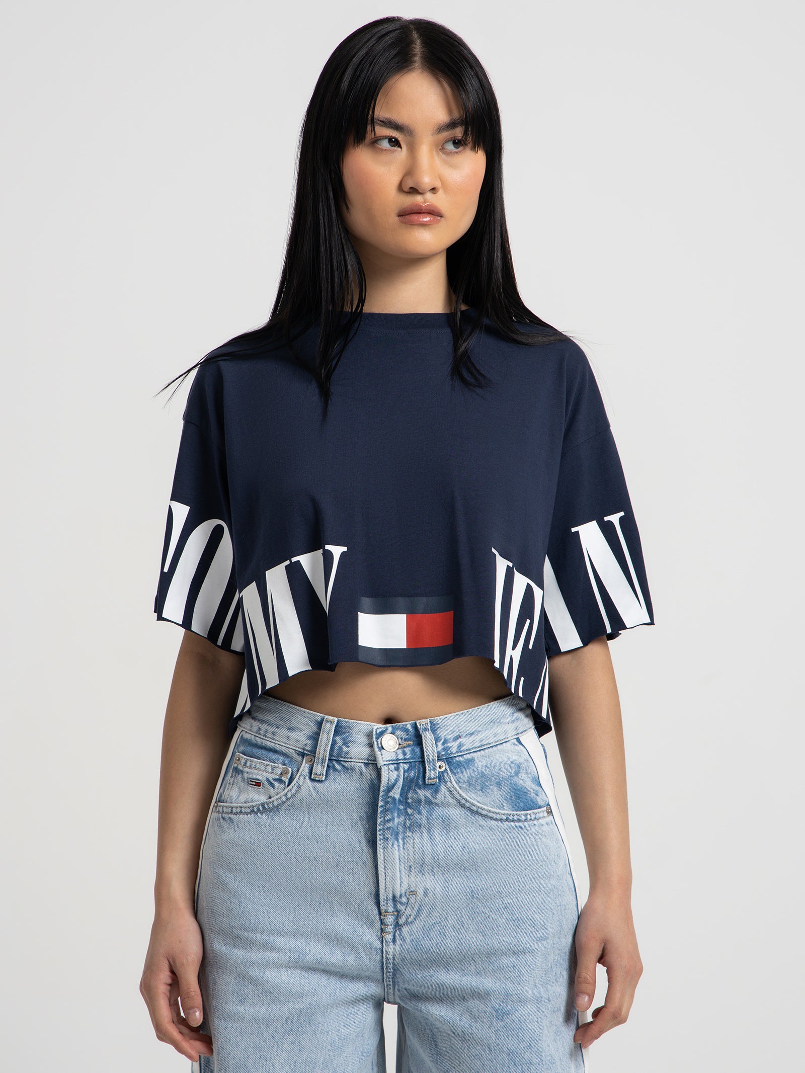 Logo Oversized Fit Cropped T-Shirt in Twilight Navy