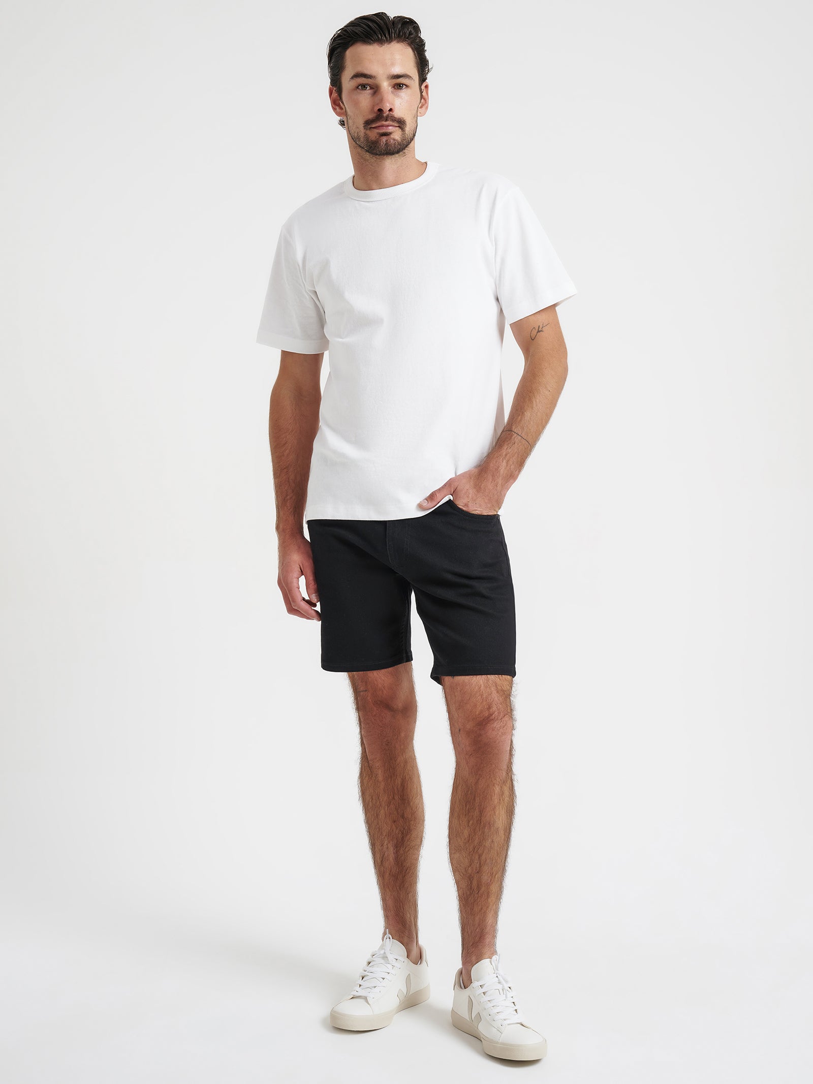 Niko Slim Denim Shorts in True Black