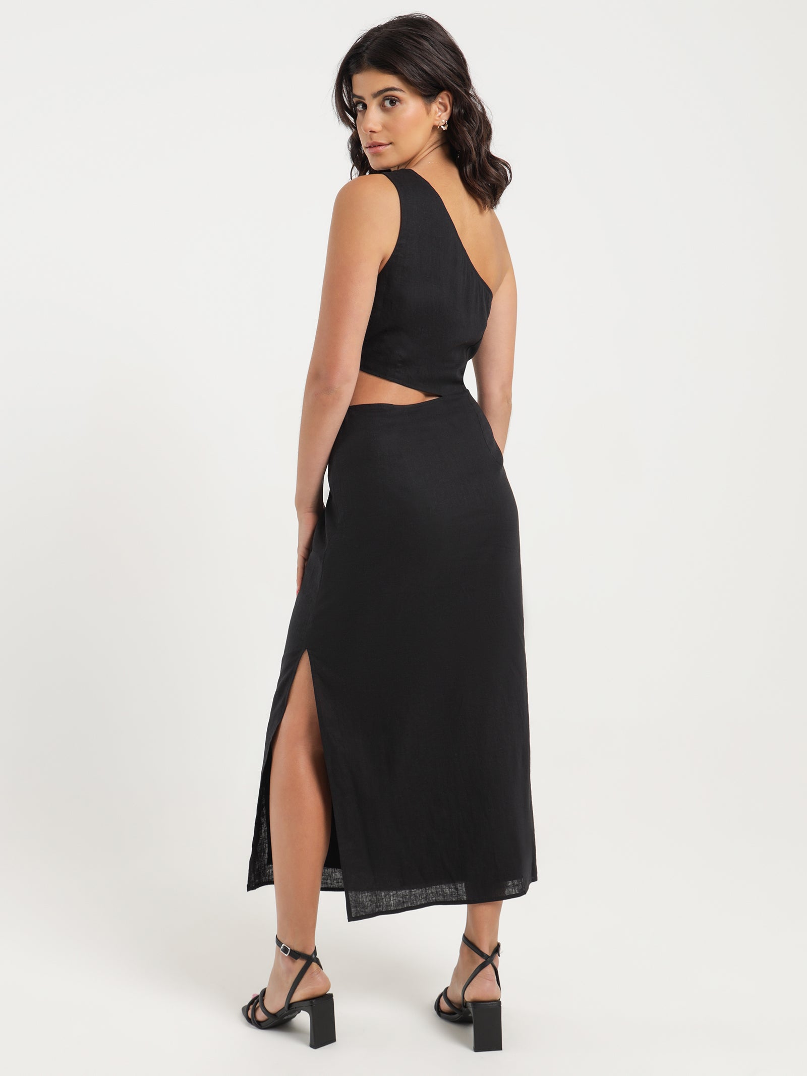 Fin Asymmetrical Maxi Dress in Black