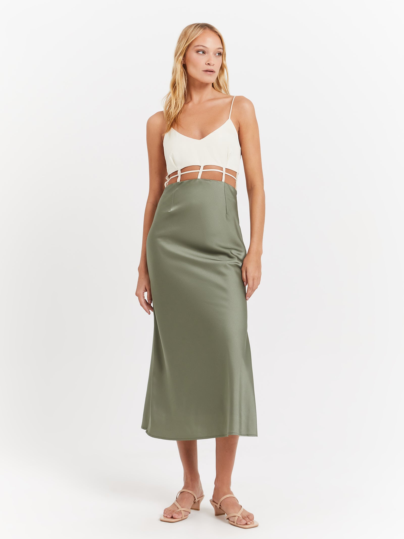 Xyla Satin Dress in Fern