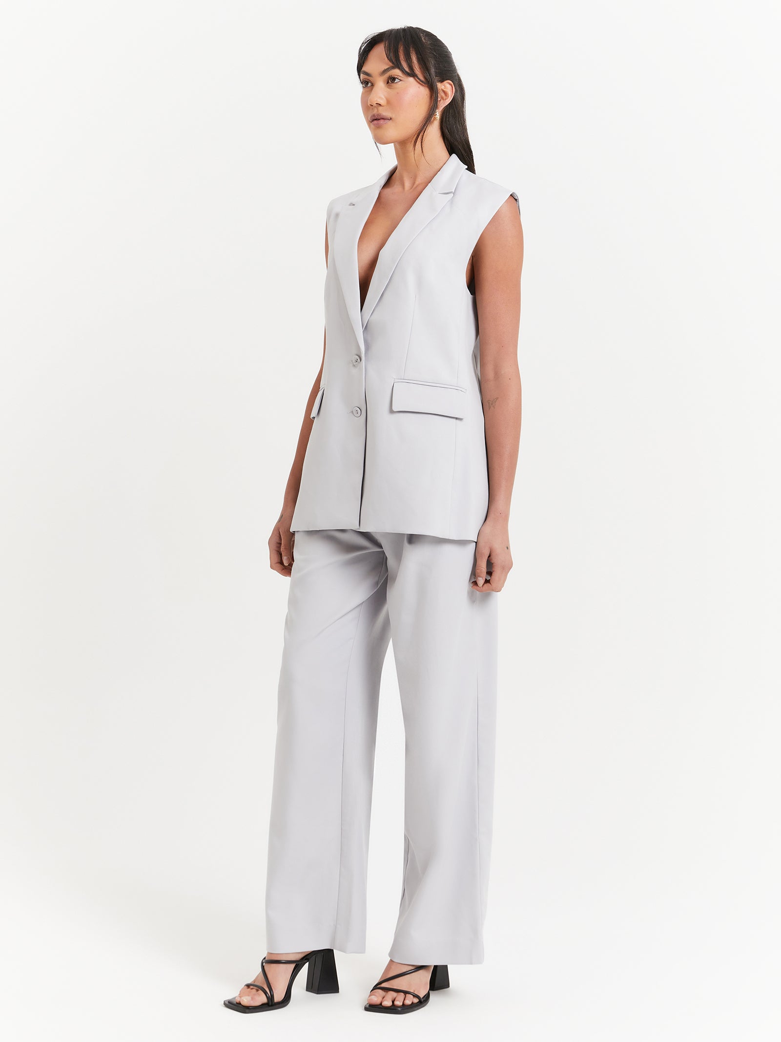 Daniela Low Rise Wide Leg Pants in Silver