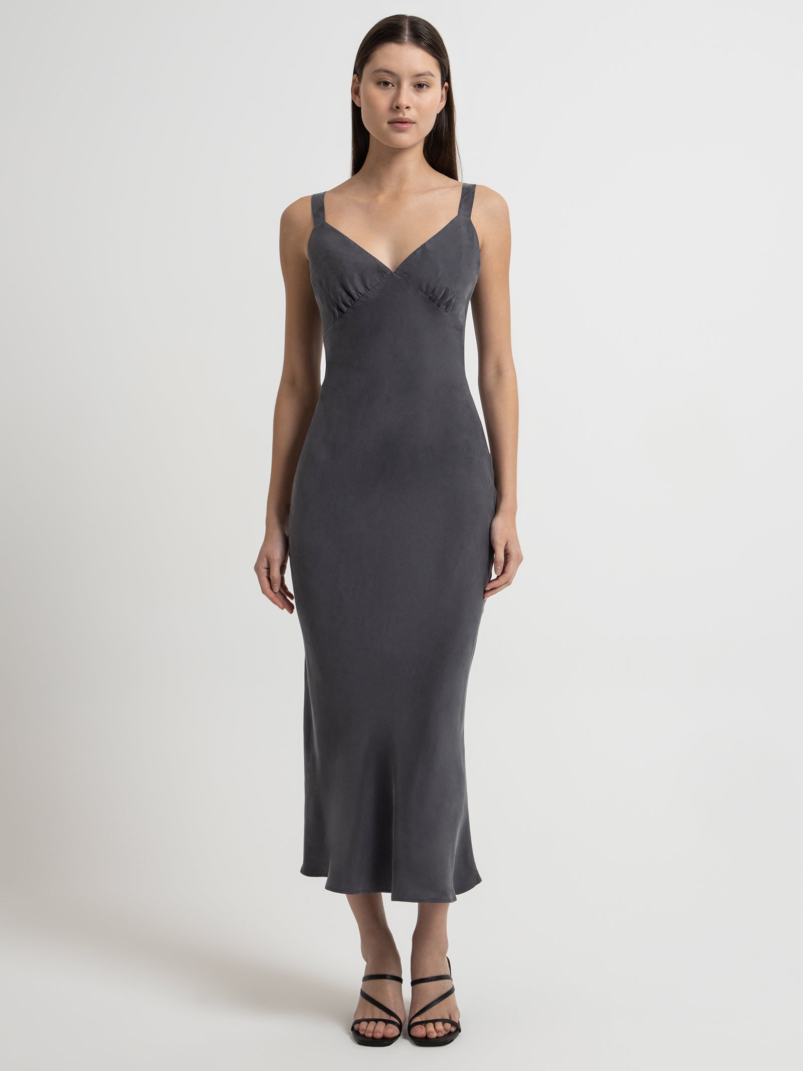 Roni Cupro Slip Dress in Slate