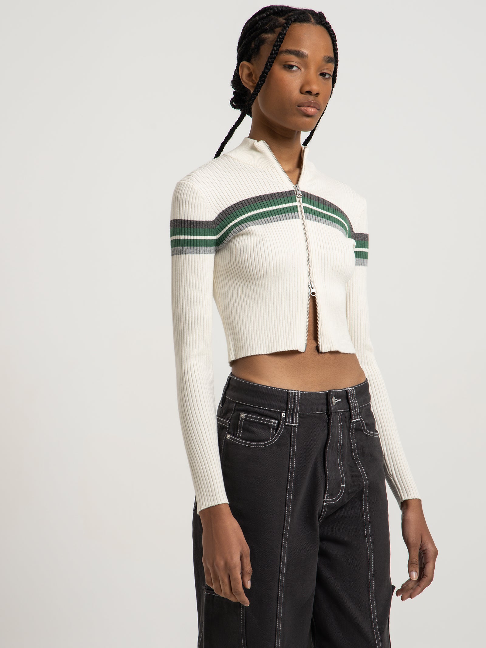 Neve Zip Front Top in Off White-Pine