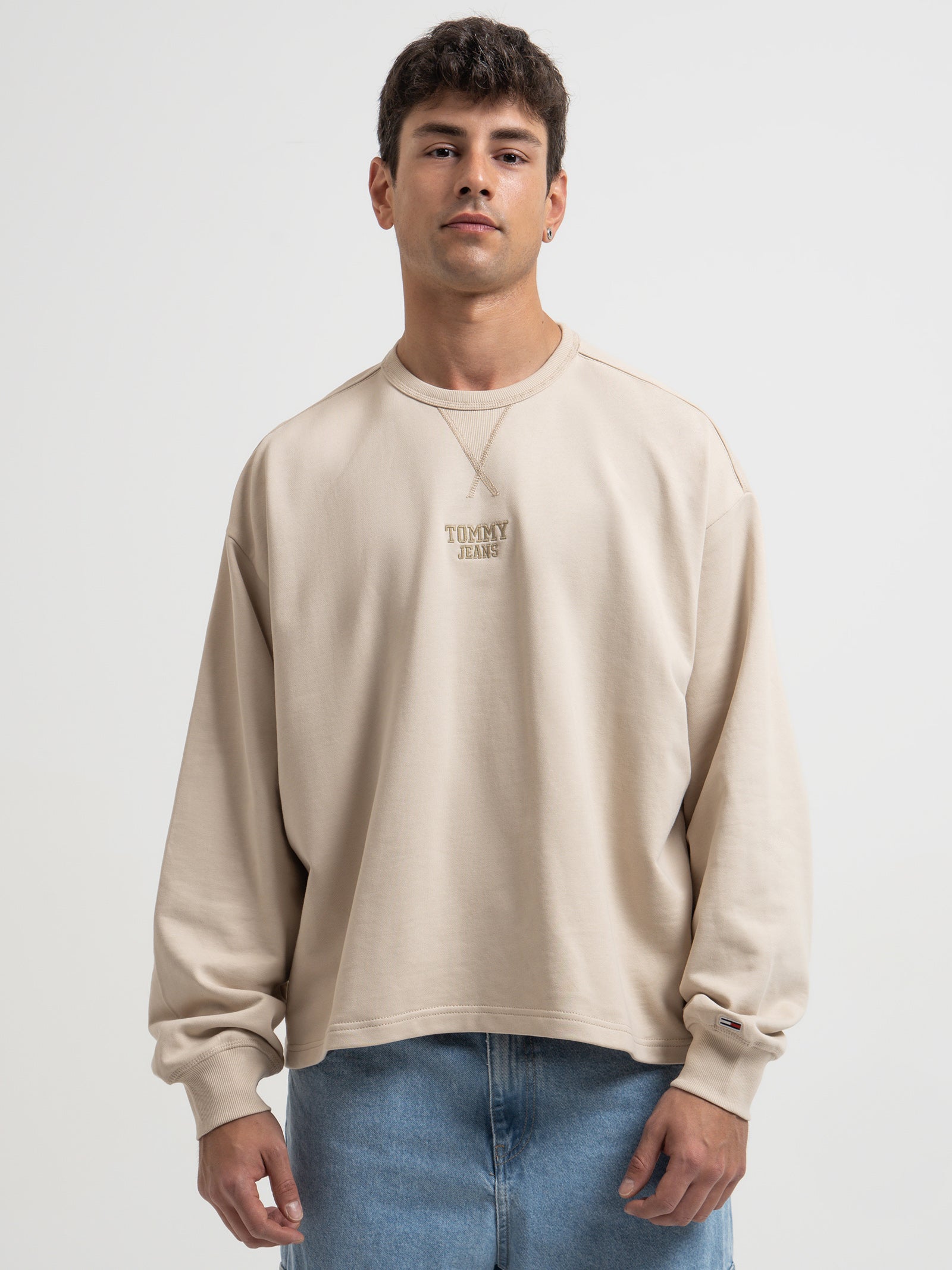 Logo Boxy Fit Sweatshirt in Classic Beige