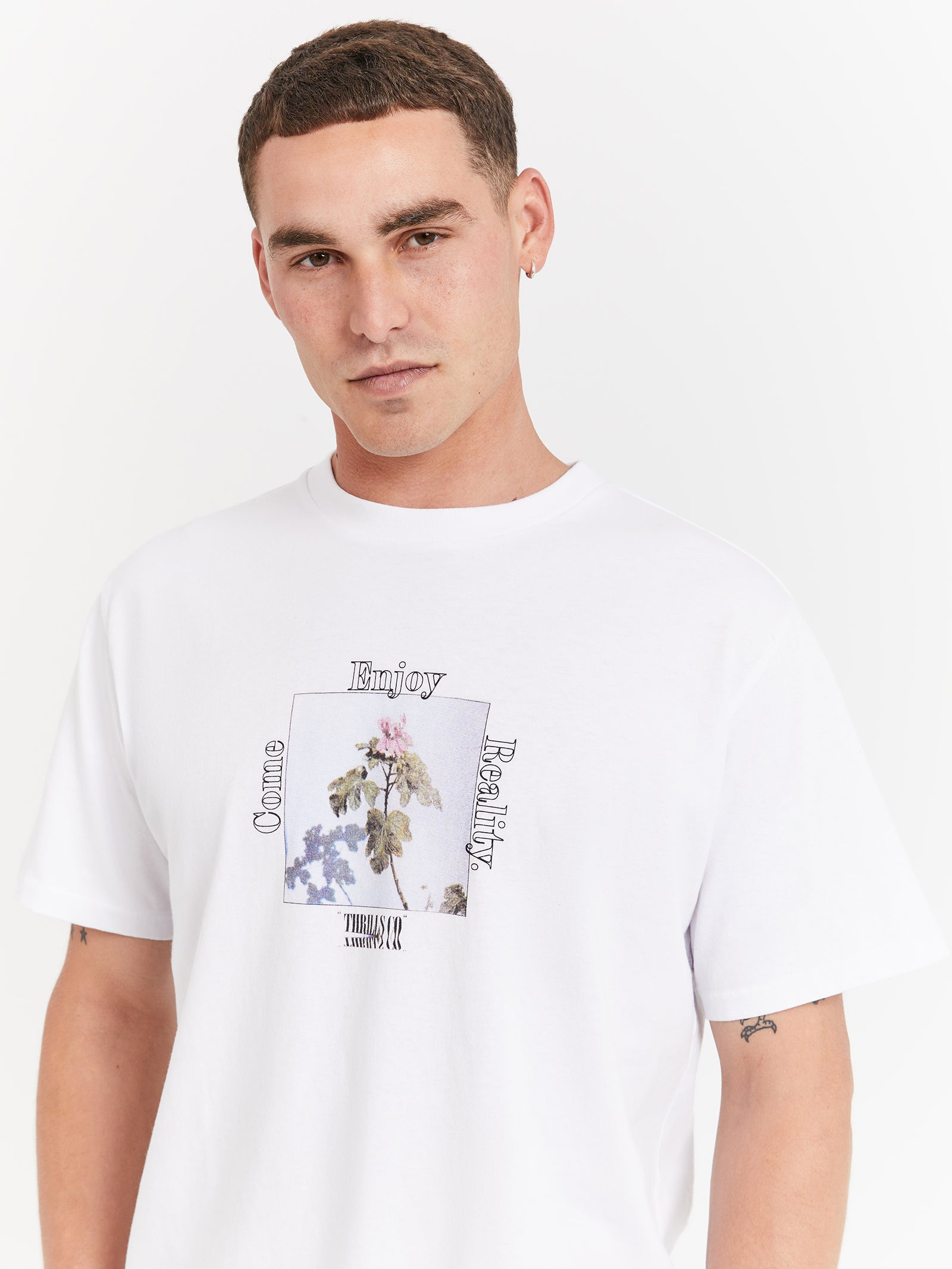 Come Enjoy Reality Merch Fit T-Shirt in Lucent White