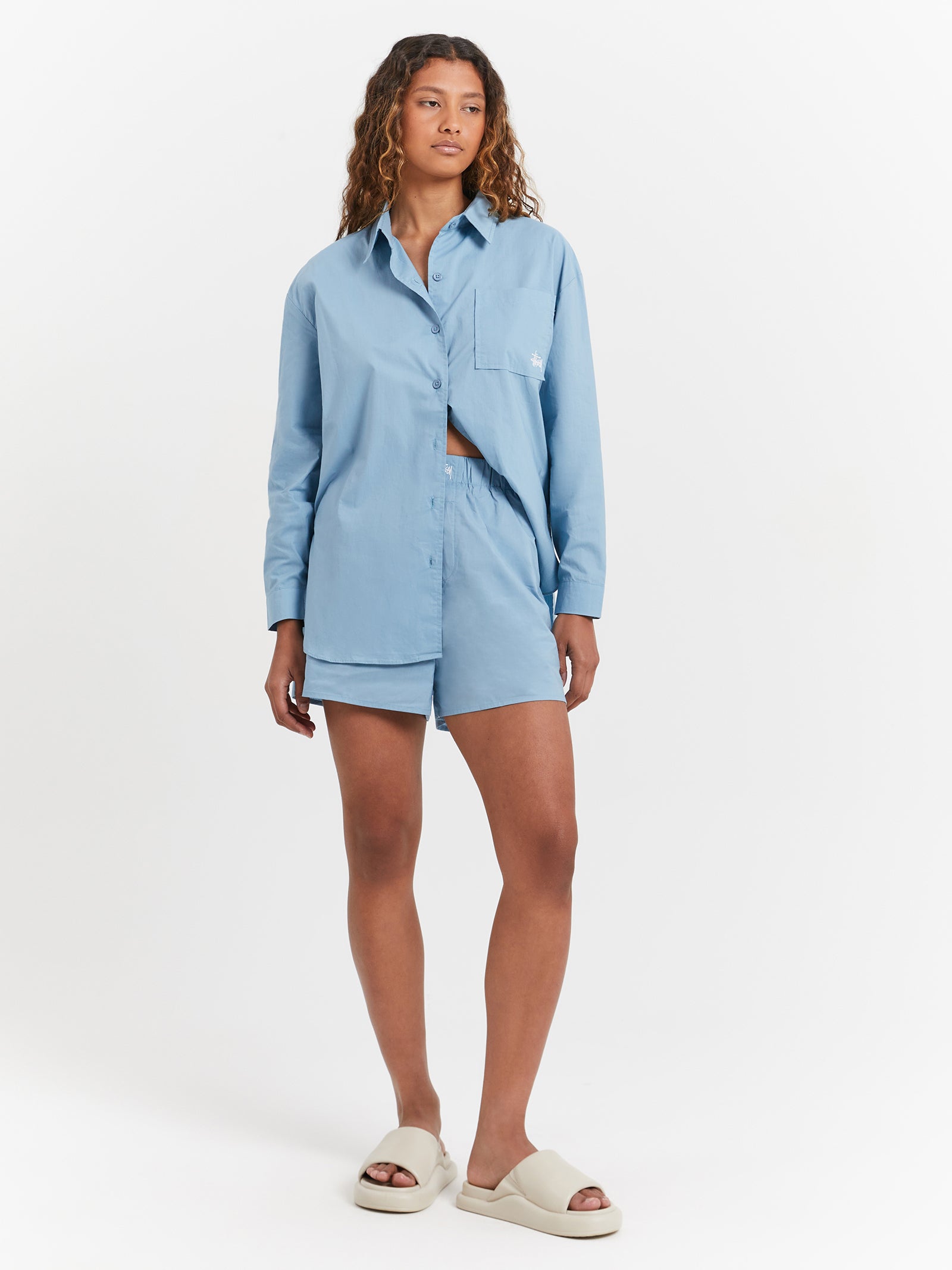 Pop Graffiti Oversized Shirt in Steele Blue