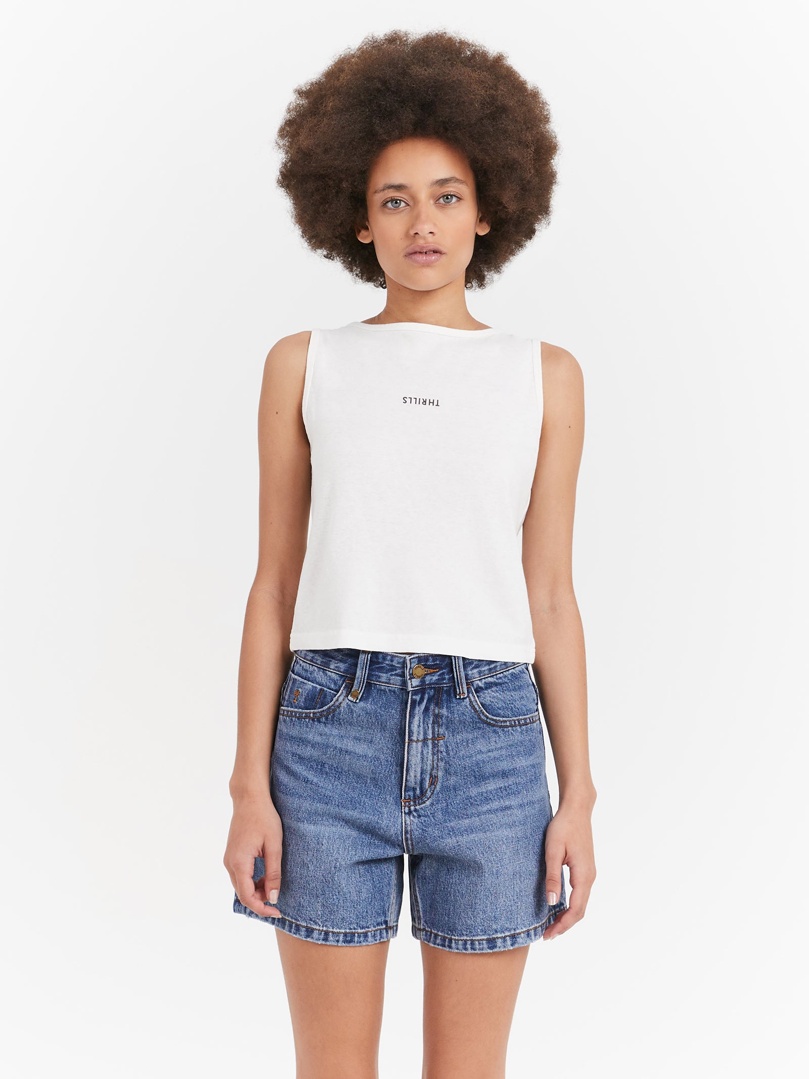 Minimal Thrills Hemp Boat Neck Tank in White