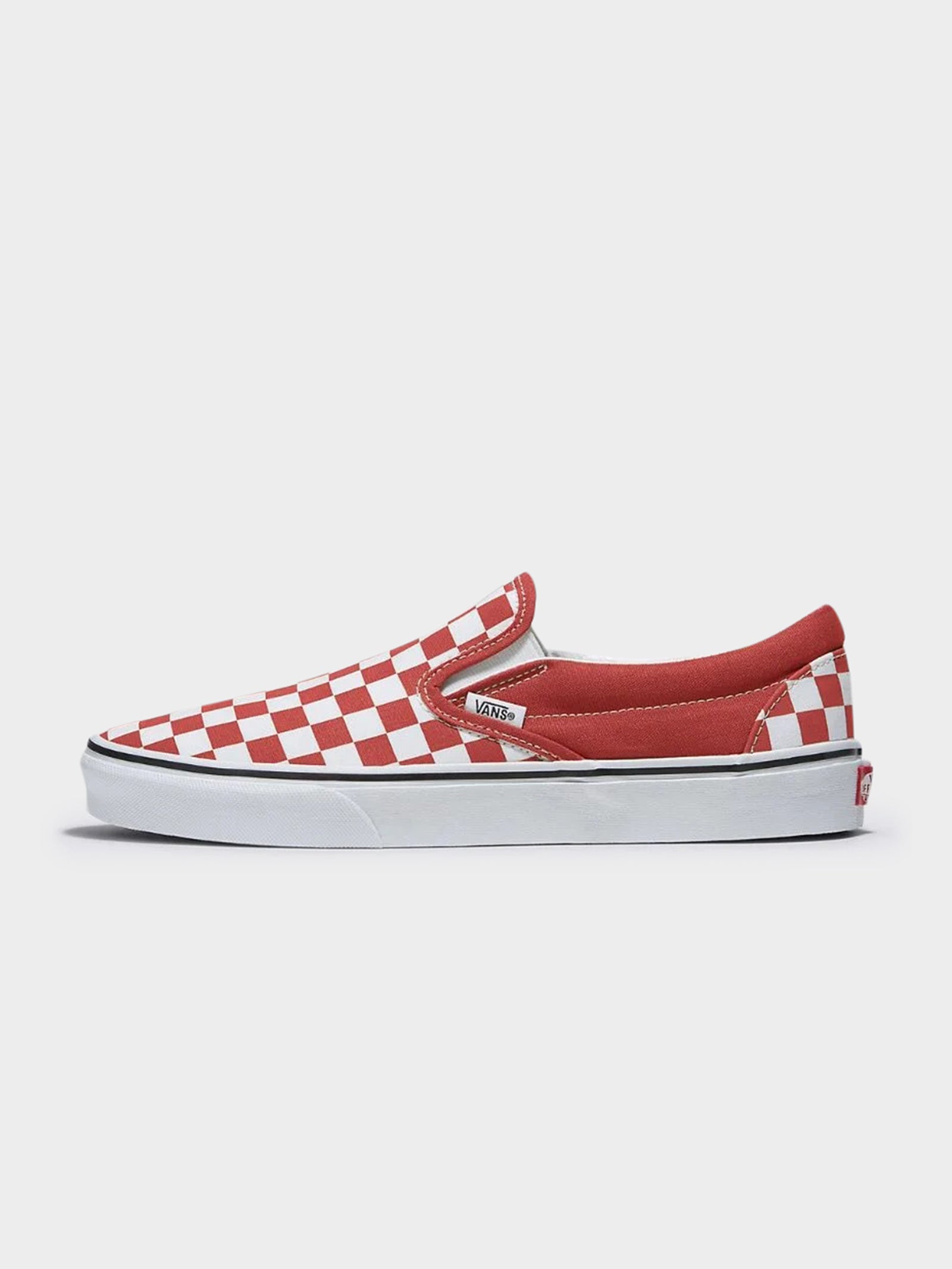 Unisex Classic Slip-On Colour Theory Sneakers in Checkerboard Bossa Nova Red