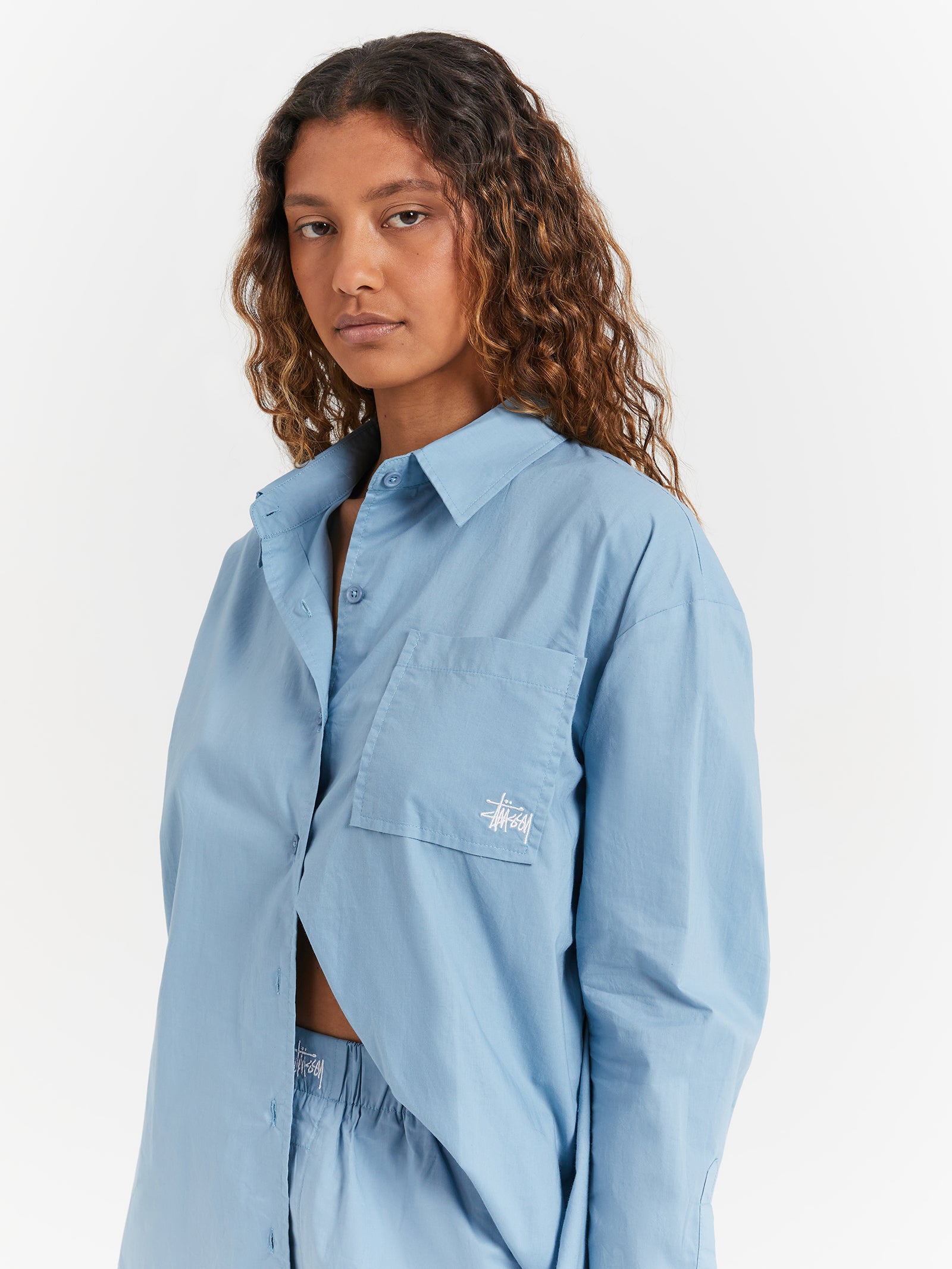 Pop Graffiti Oversized Shirt in Steele Blue