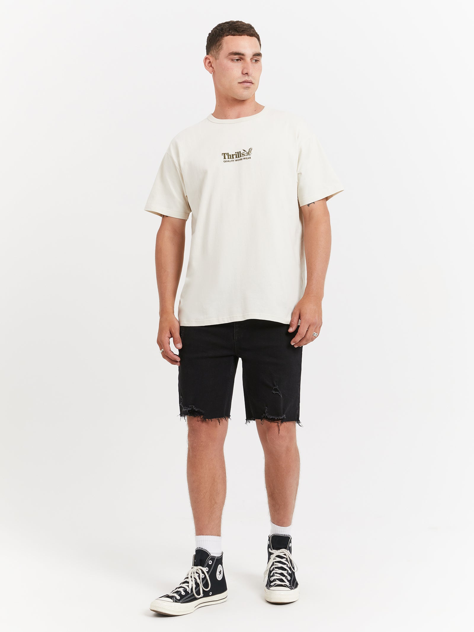 Workwear Embro Box Fit T-Shirt in Heritage White