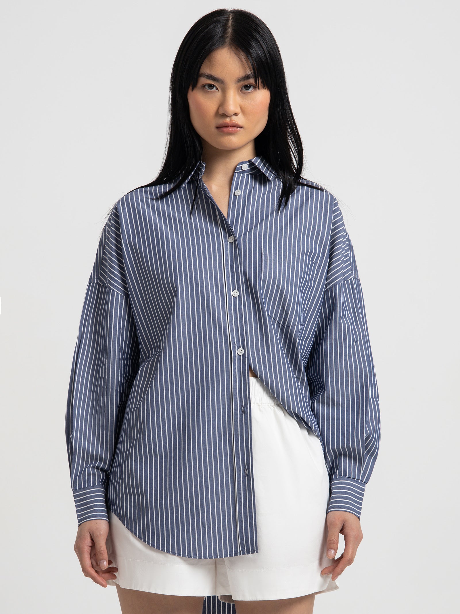 Chiara Shirt in Navy & White Stripe