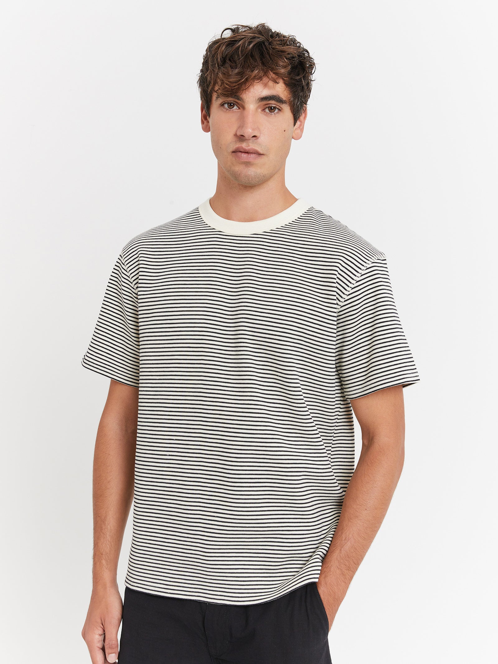 Gio Rib T-Shirt in White Stripe