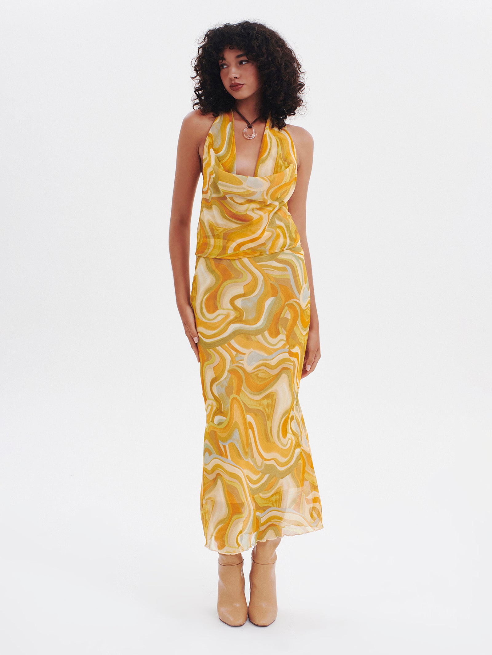 Wavy Baby Midi Skirt in Honey Swirl