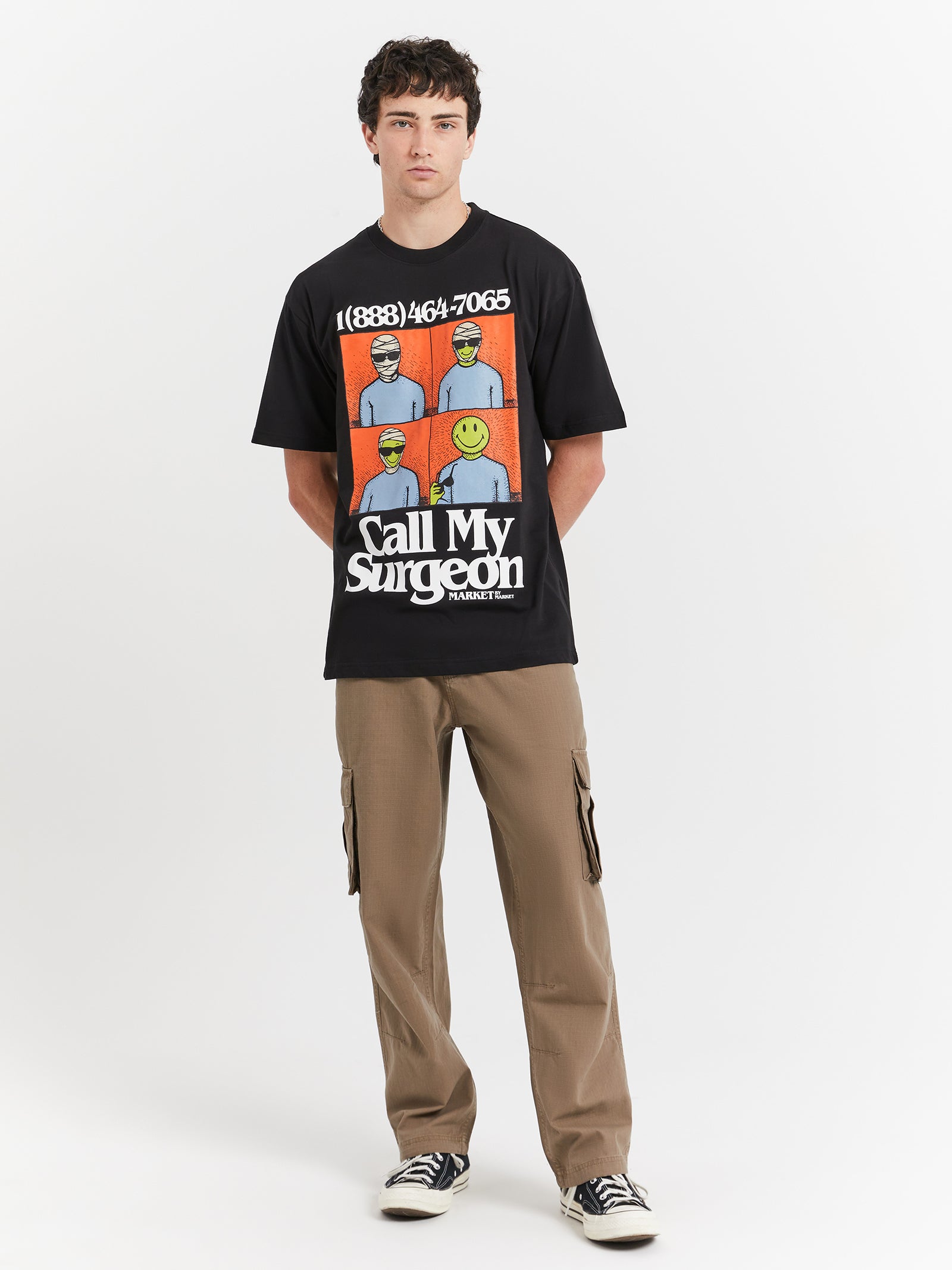 Smiley Call My Surgeon T-Shirt in Black