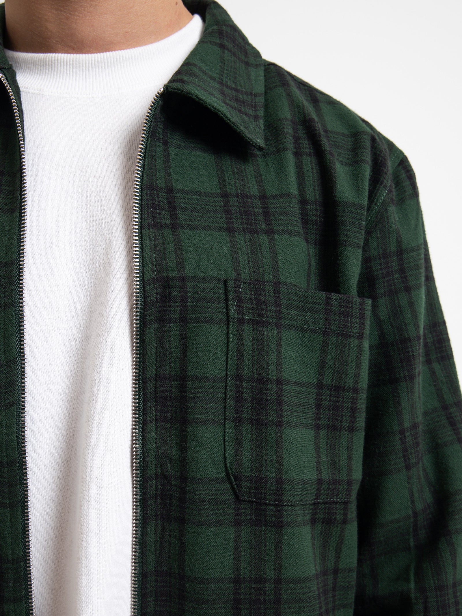 Shadow Plaid Zip Up Shirt in Green