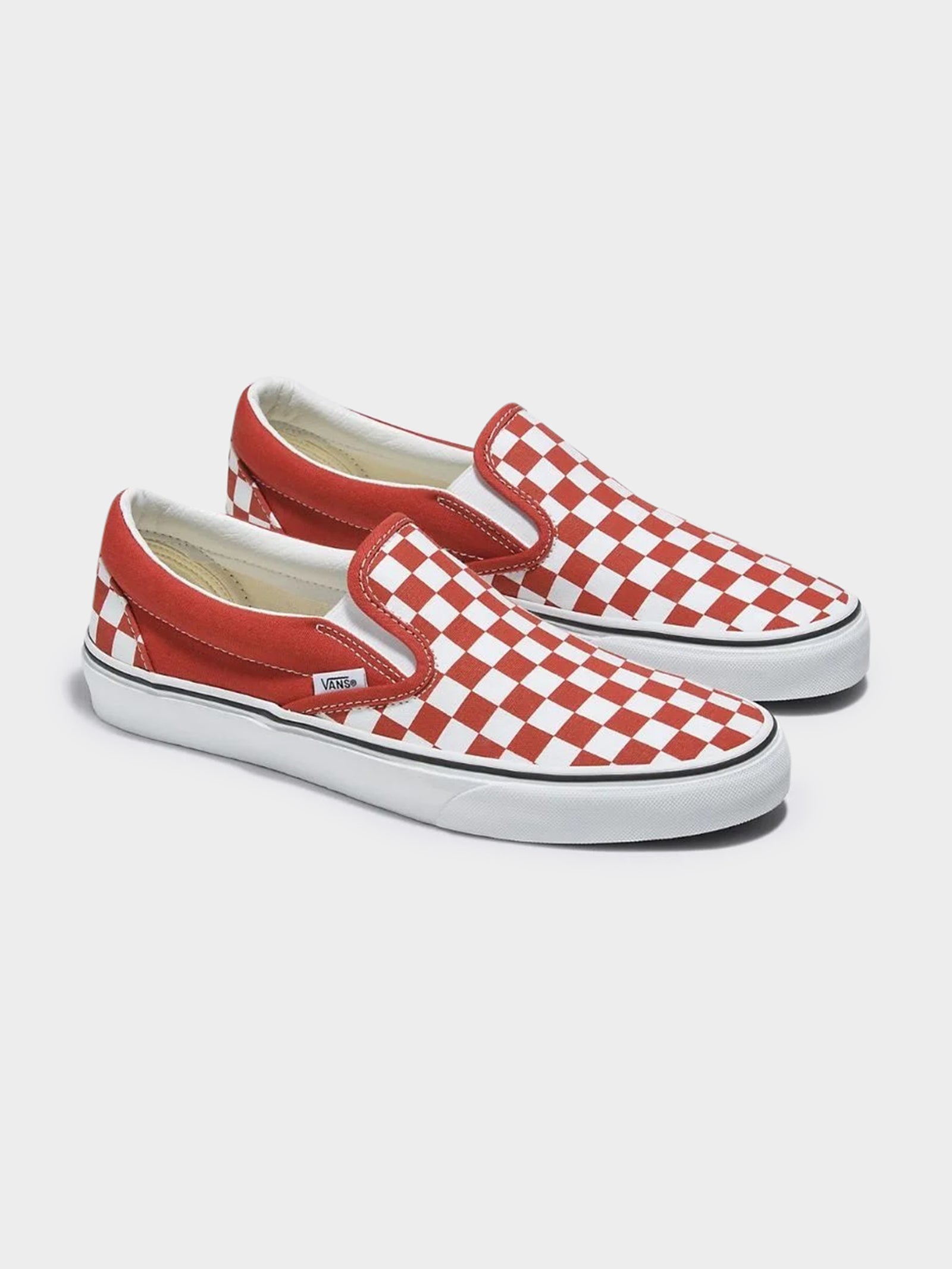 Unisex Classic Slip-On Colour Theory Sneakers in Checkerboard Bossa Nova Red