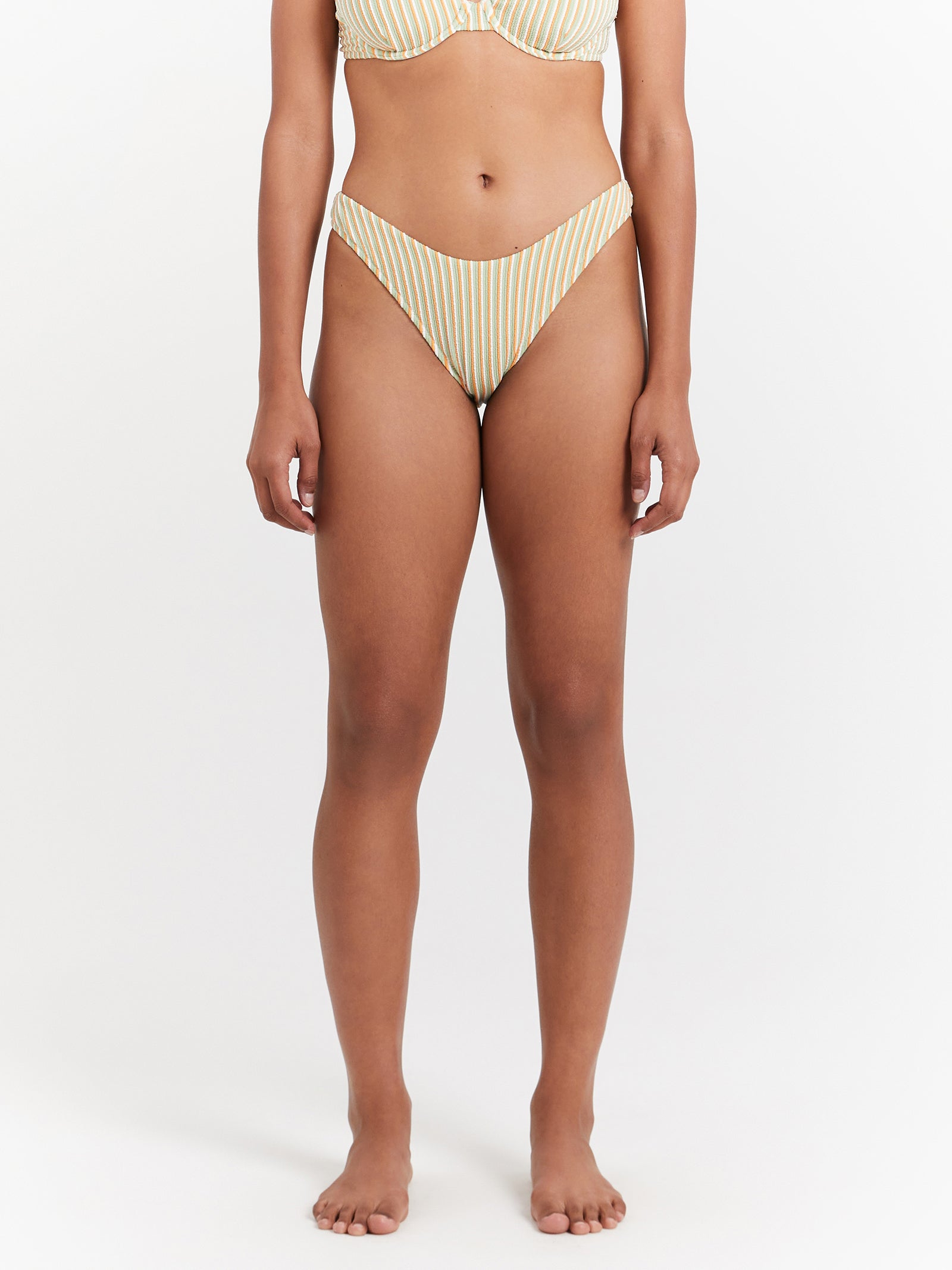 Sunbather Stripe Hi Cut Briefs in Green