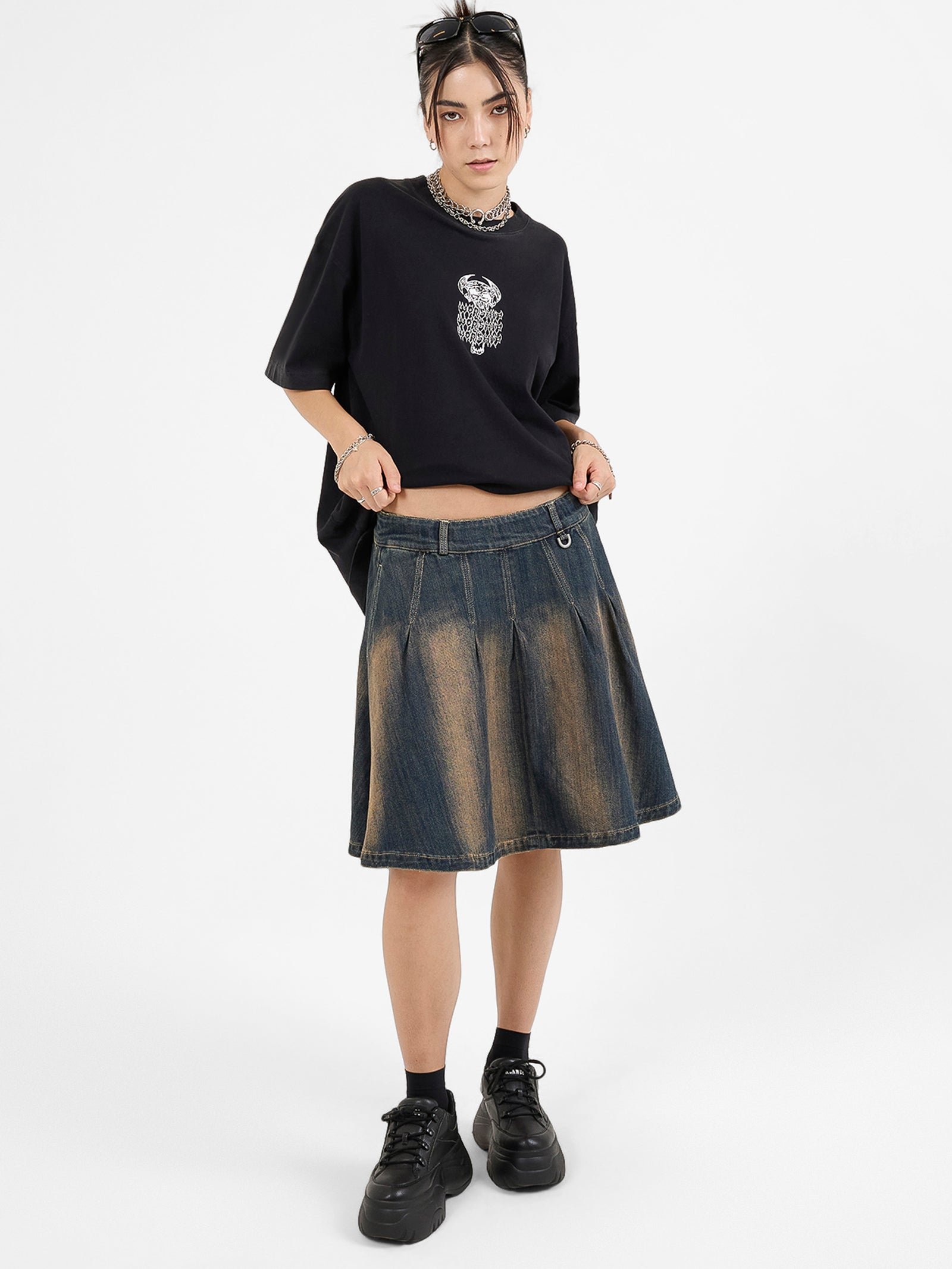 Tragic Pleated Denim Skirt