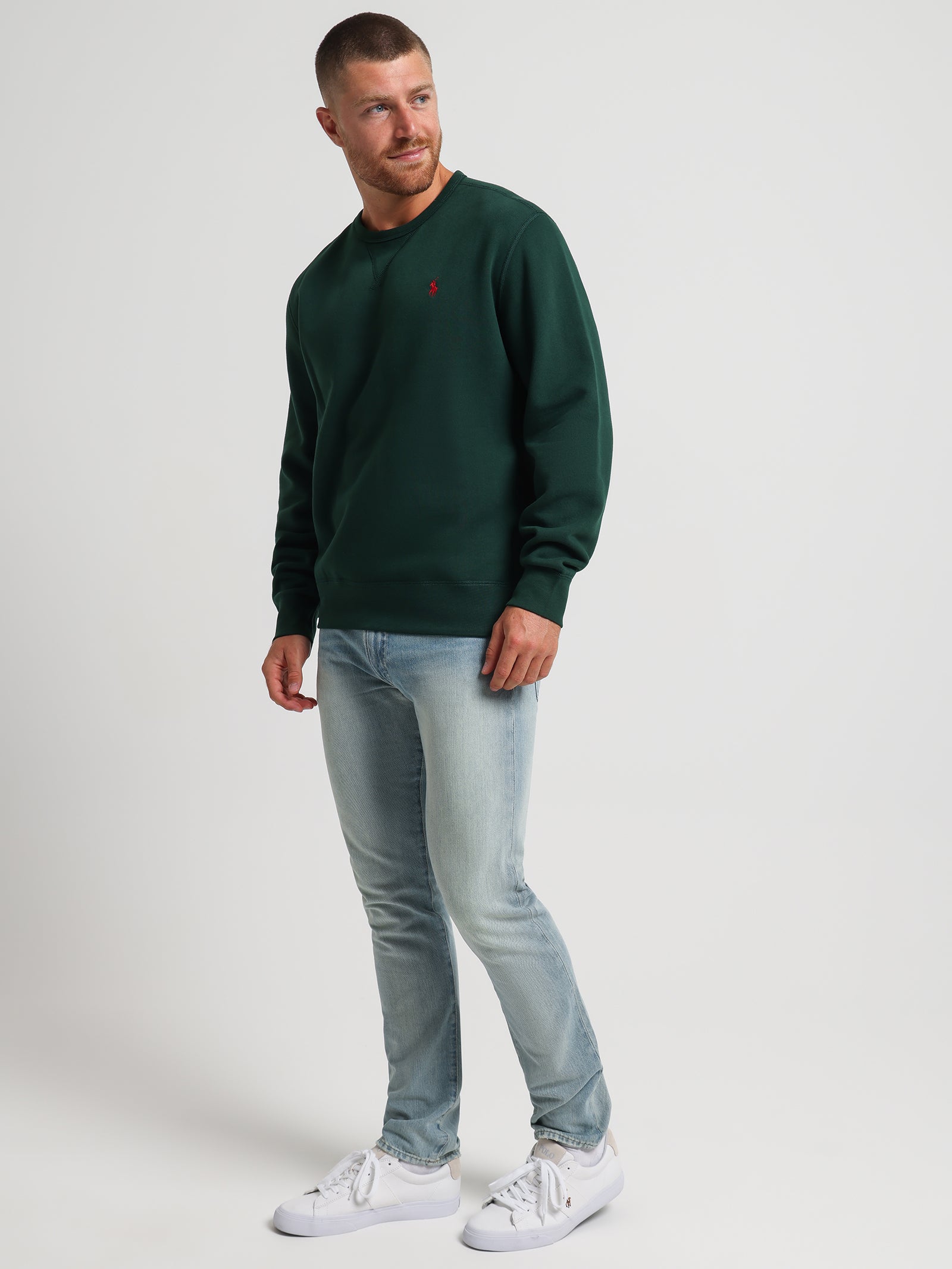 Vintage Fleece Crew Sweat in College Green