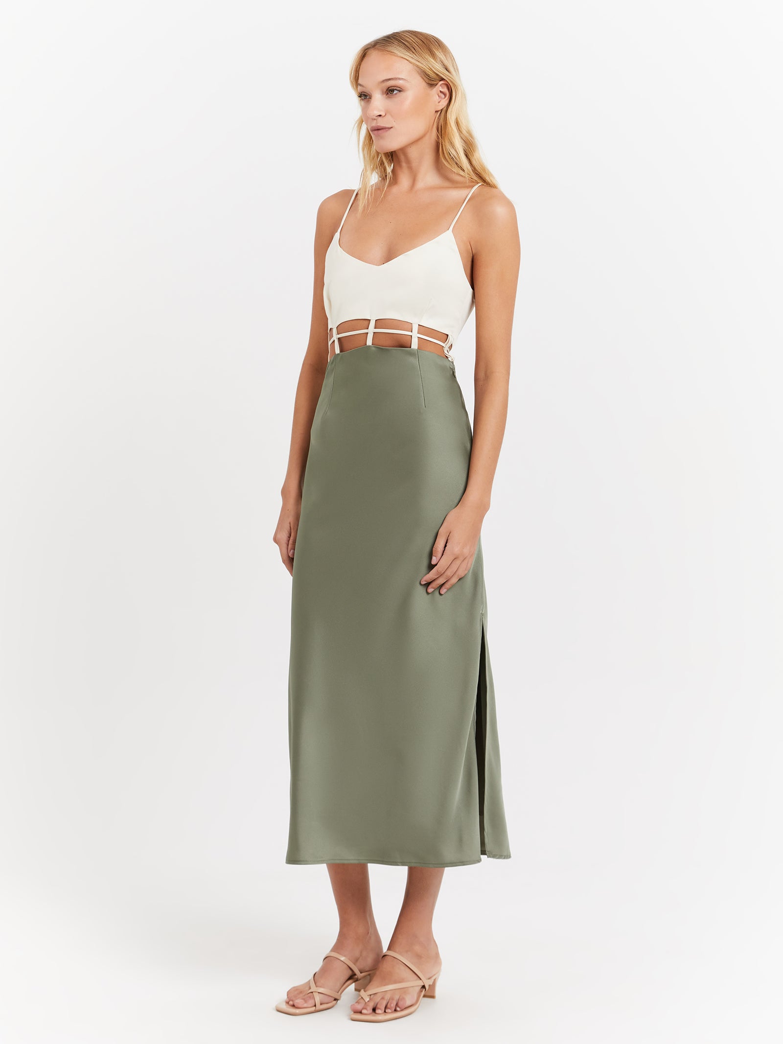 Xyla Satin Dress in Fern