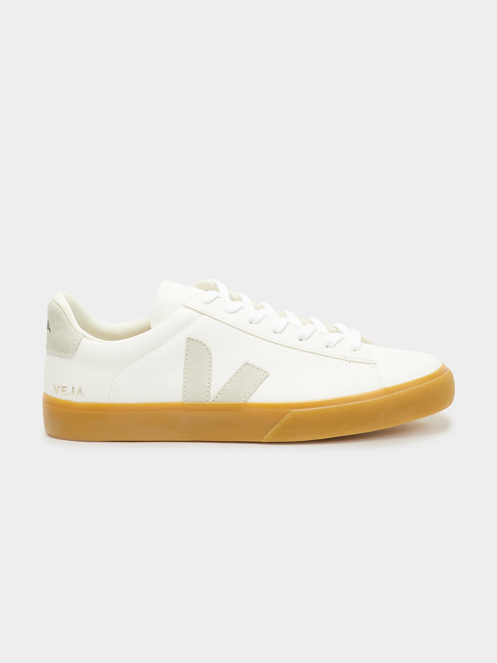 Mens Campo Leather Sneakers in White & Natural Gum