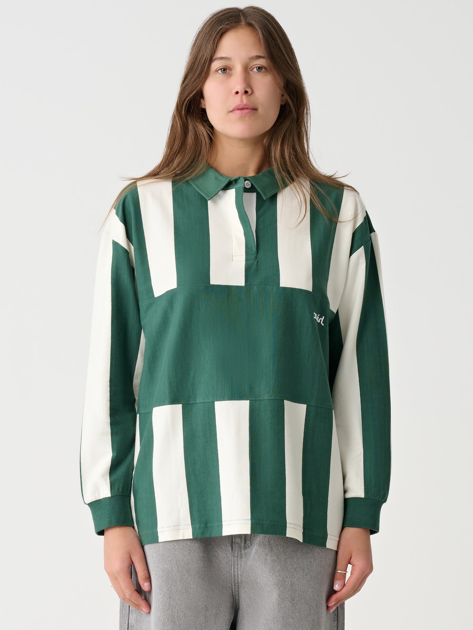 Wide Stripe Oversized Long Sleeve Rugby Top