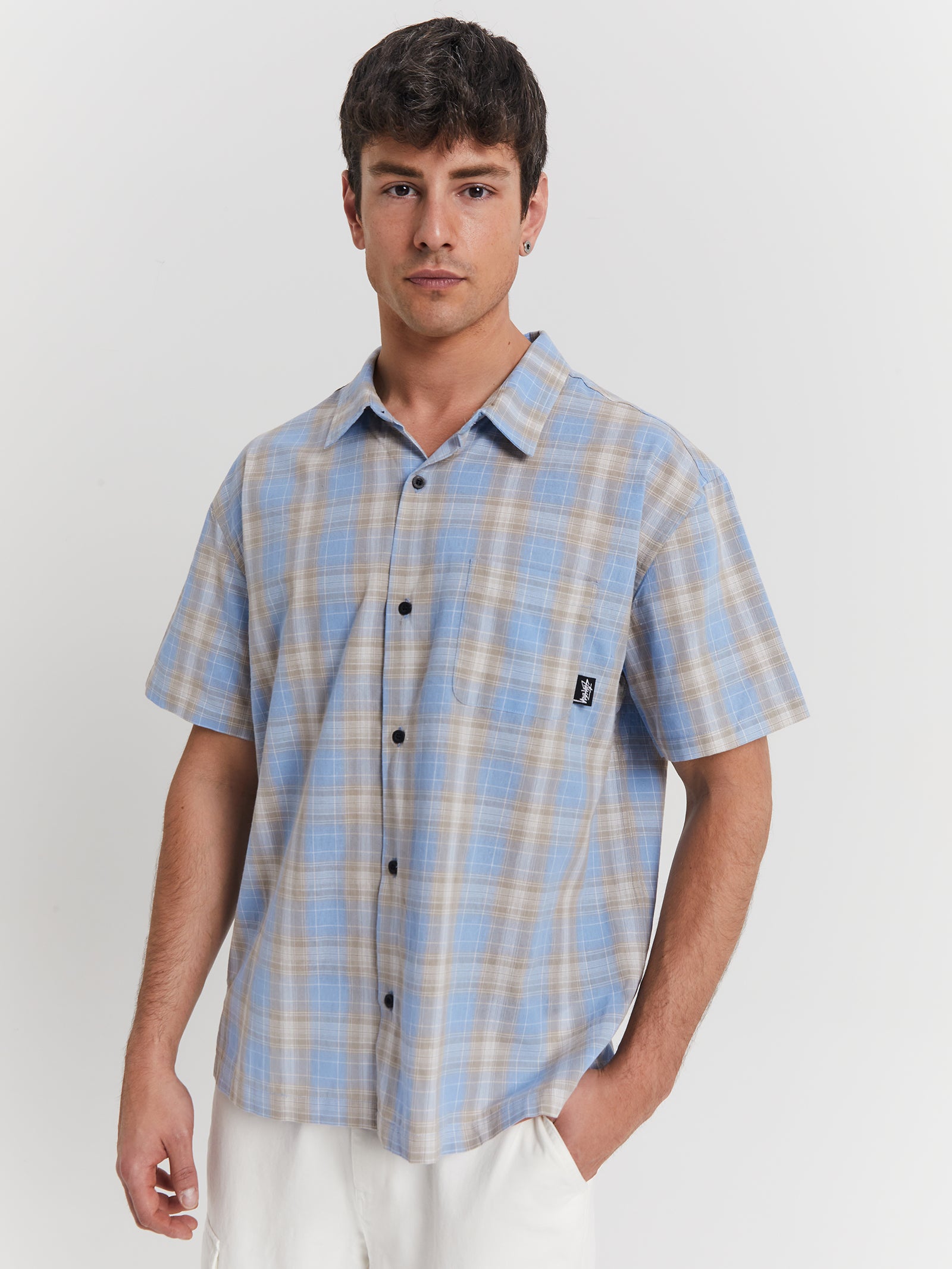 Ornata Pocket Short Sleeve Shirt in Blue Check