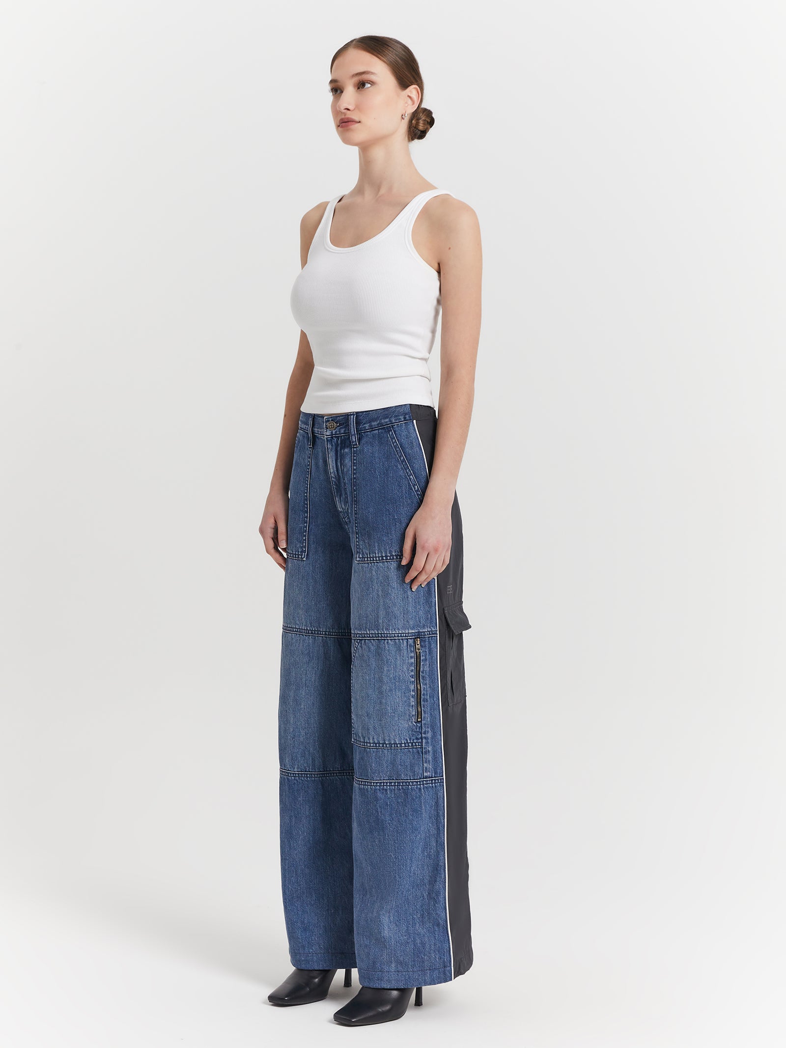 Baggy Jeans in Nylon Splice