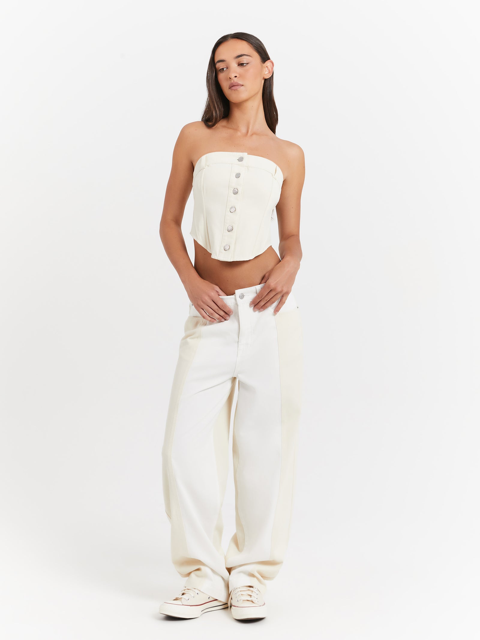 Lenny Low Rise Baggy Pants in Cream & Off White