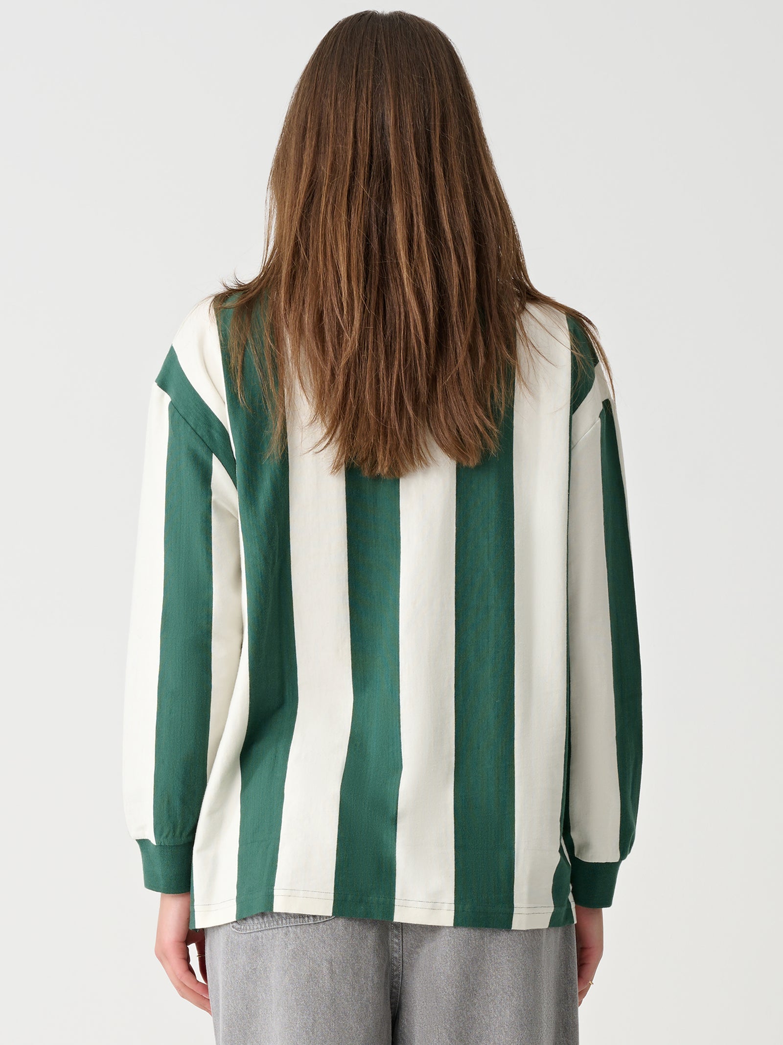 Wide Stripe Oversized Long Sleeve Rugby Top