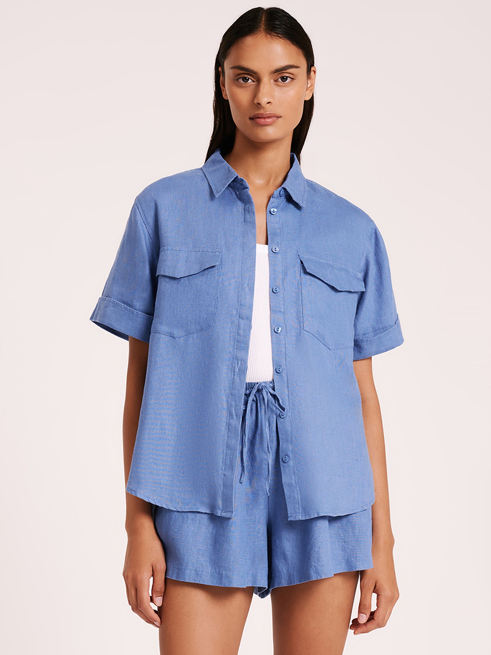 Desi Linen Shirt in Cerulean