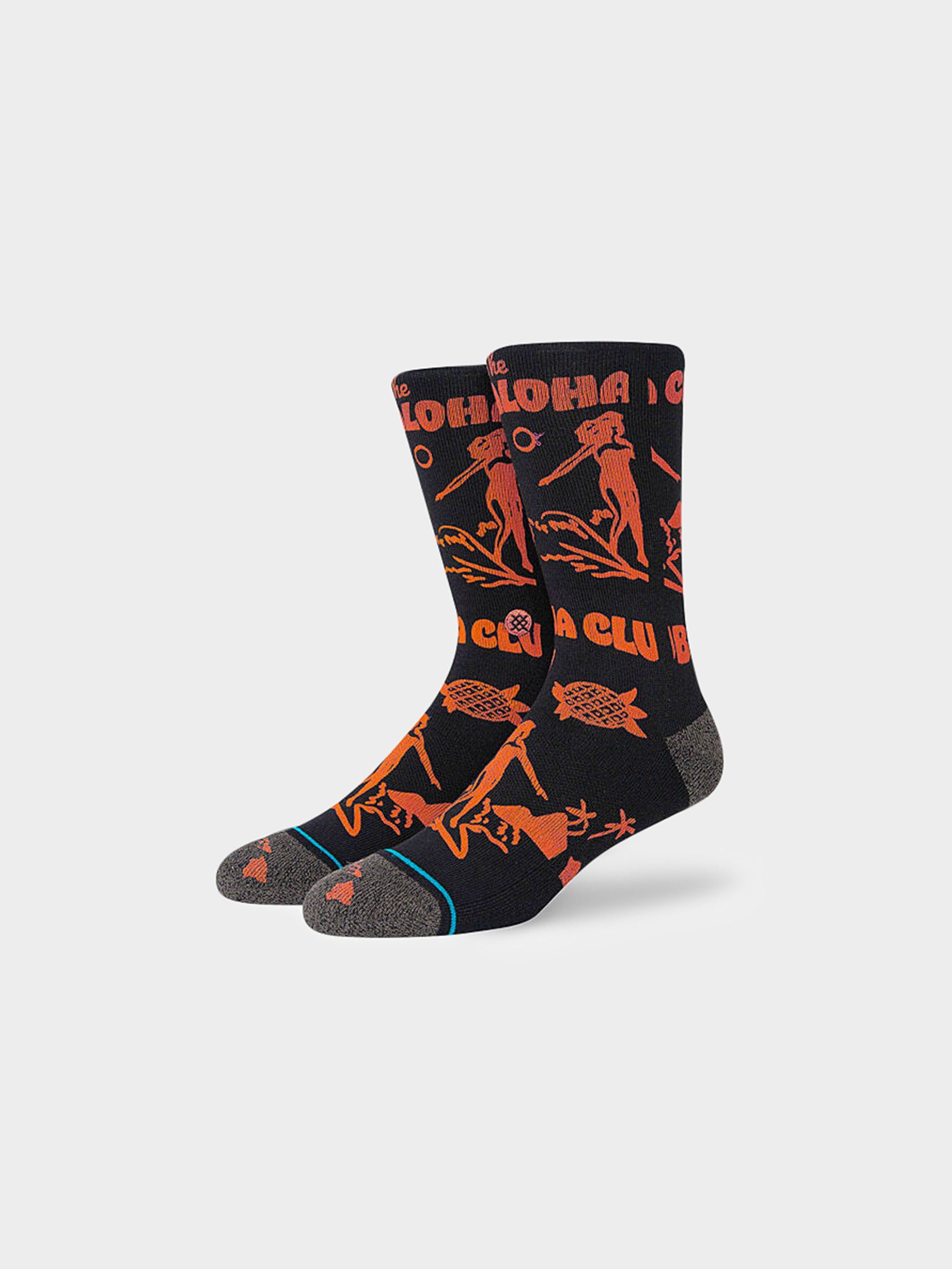 1 Pair of Live Aloha Mid Cushion Infiknit Socks in Black & Orange