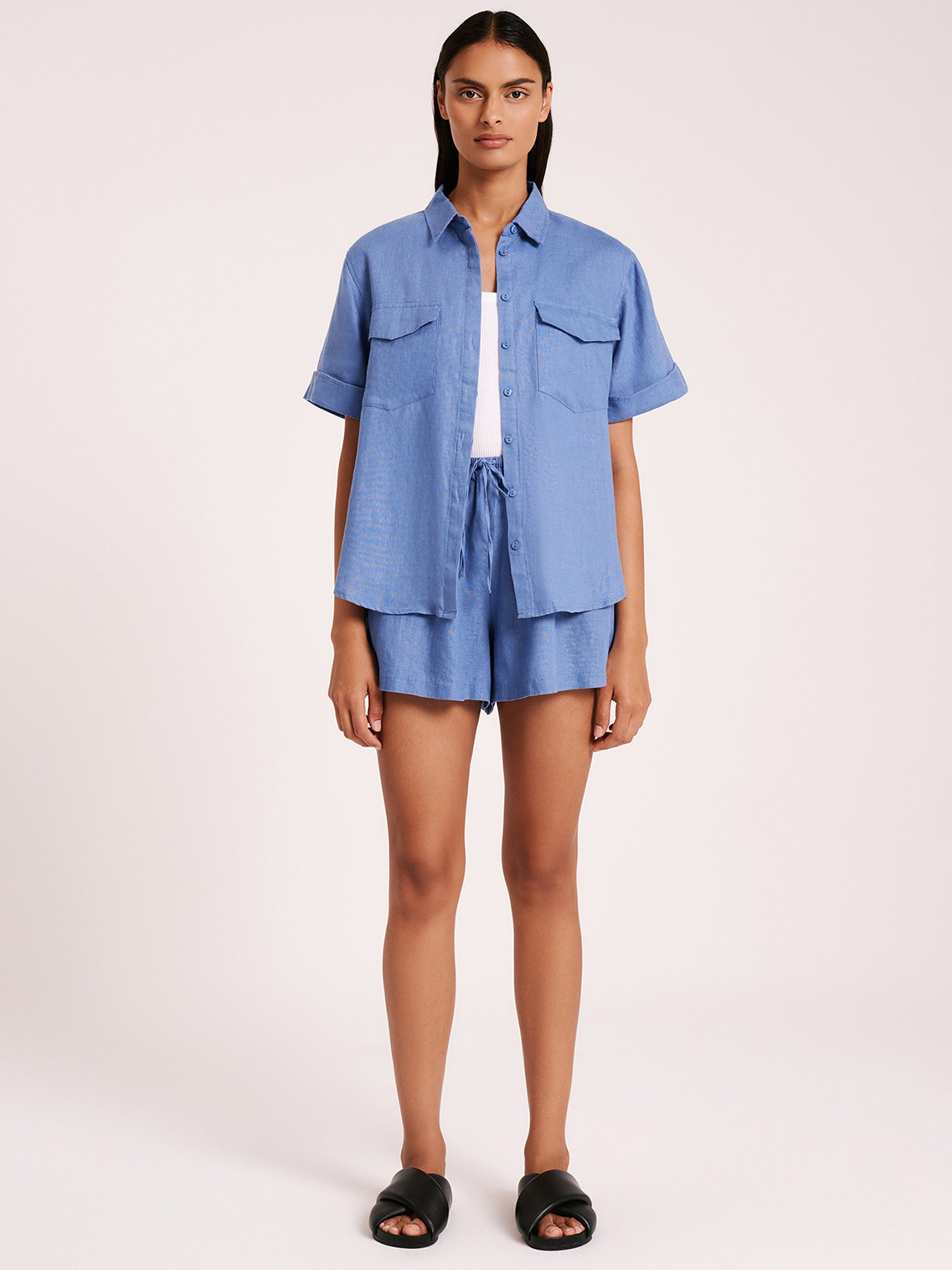 Desi Linen Shirt in Cerulean