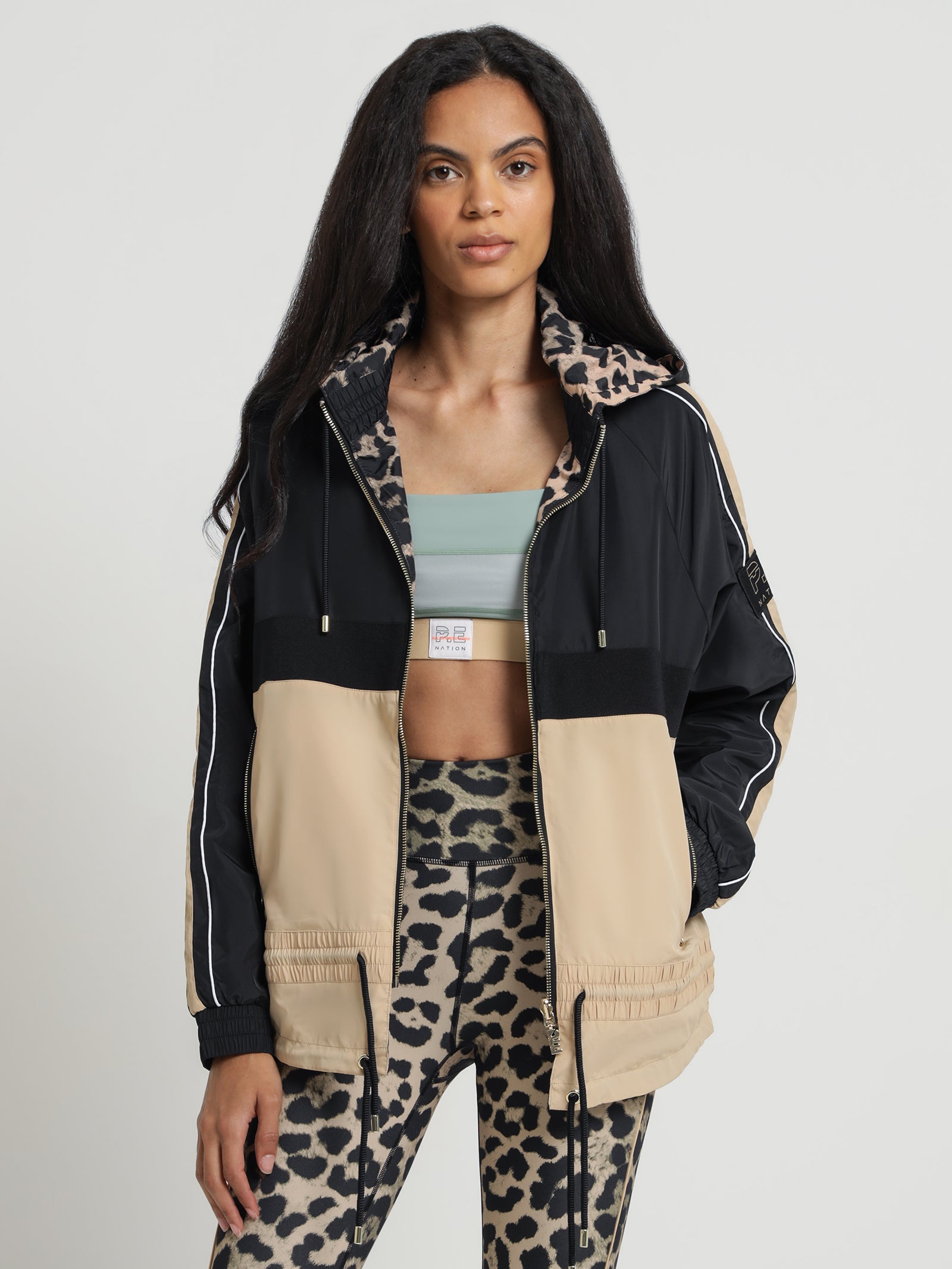 Reversible Man Down Jacket in Beige & Animal Print