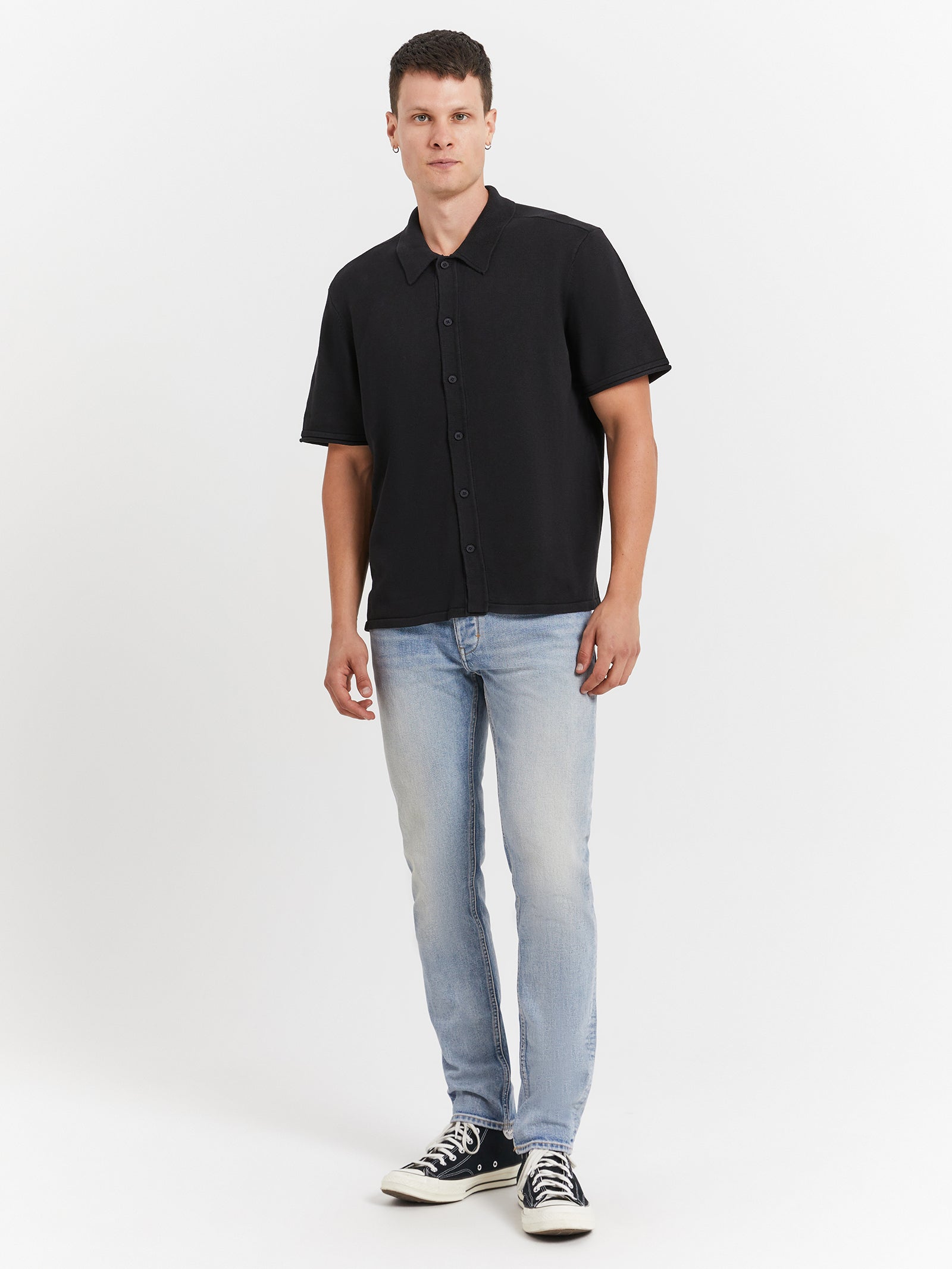 Saville Knit Short Sleeve Shirt in Black